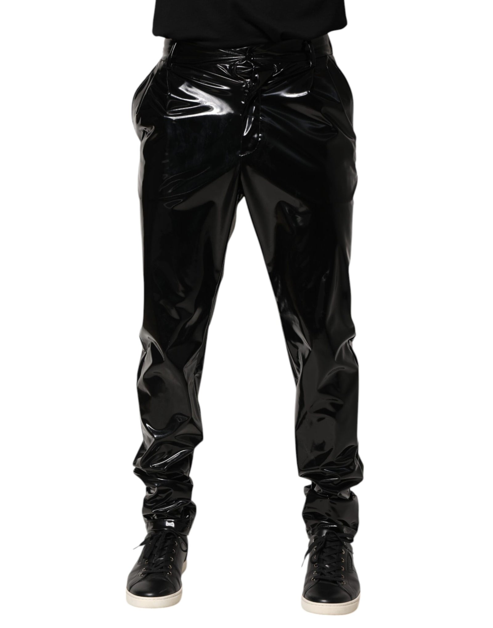 Pantalon taille moyenne en polyester noir Dolce &amp; Gabbana pour homme