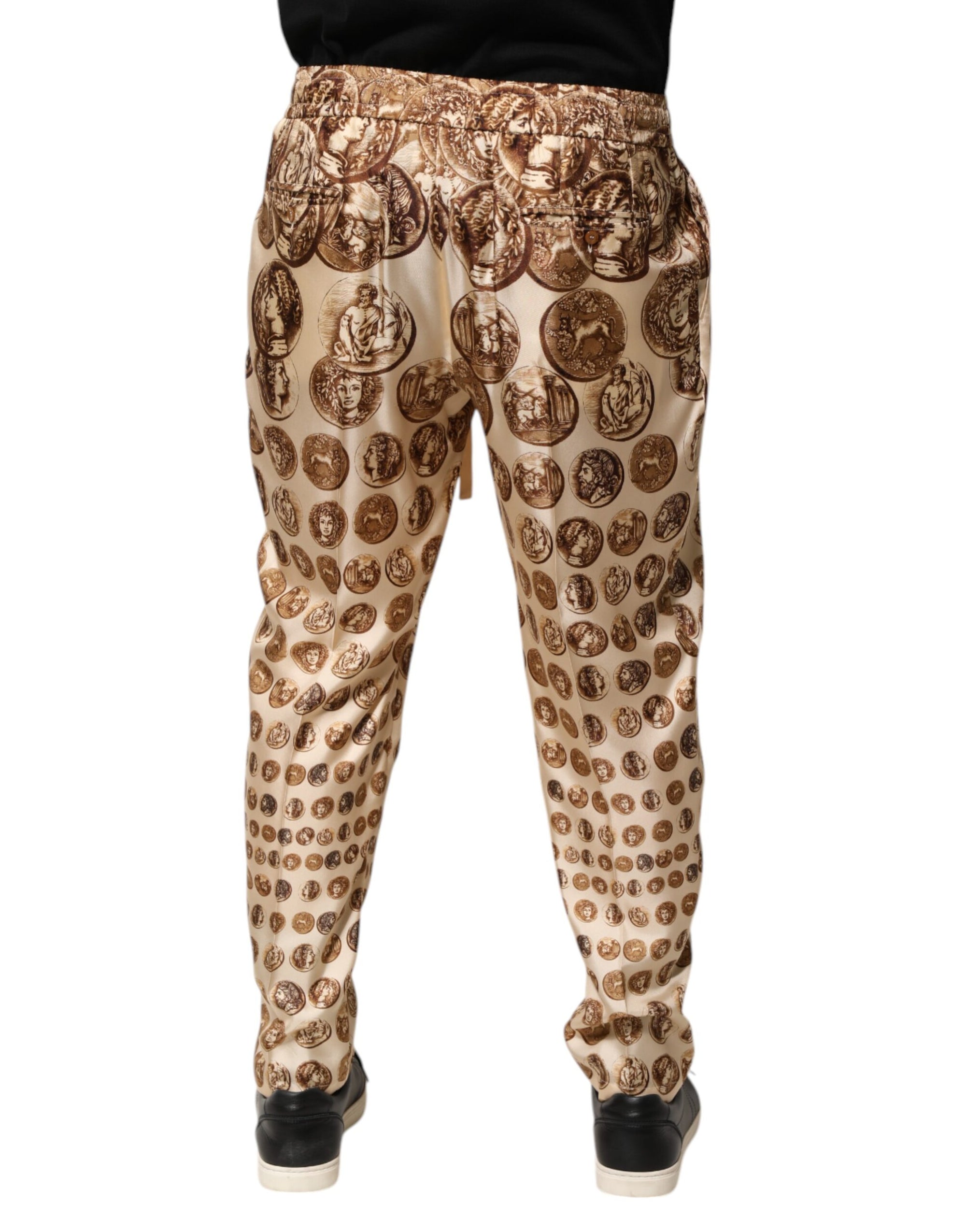 Pantalon de jogging en sergé de soie beige à imprimé pièces de monnaie Dolce &amp; Gabbana pour homme