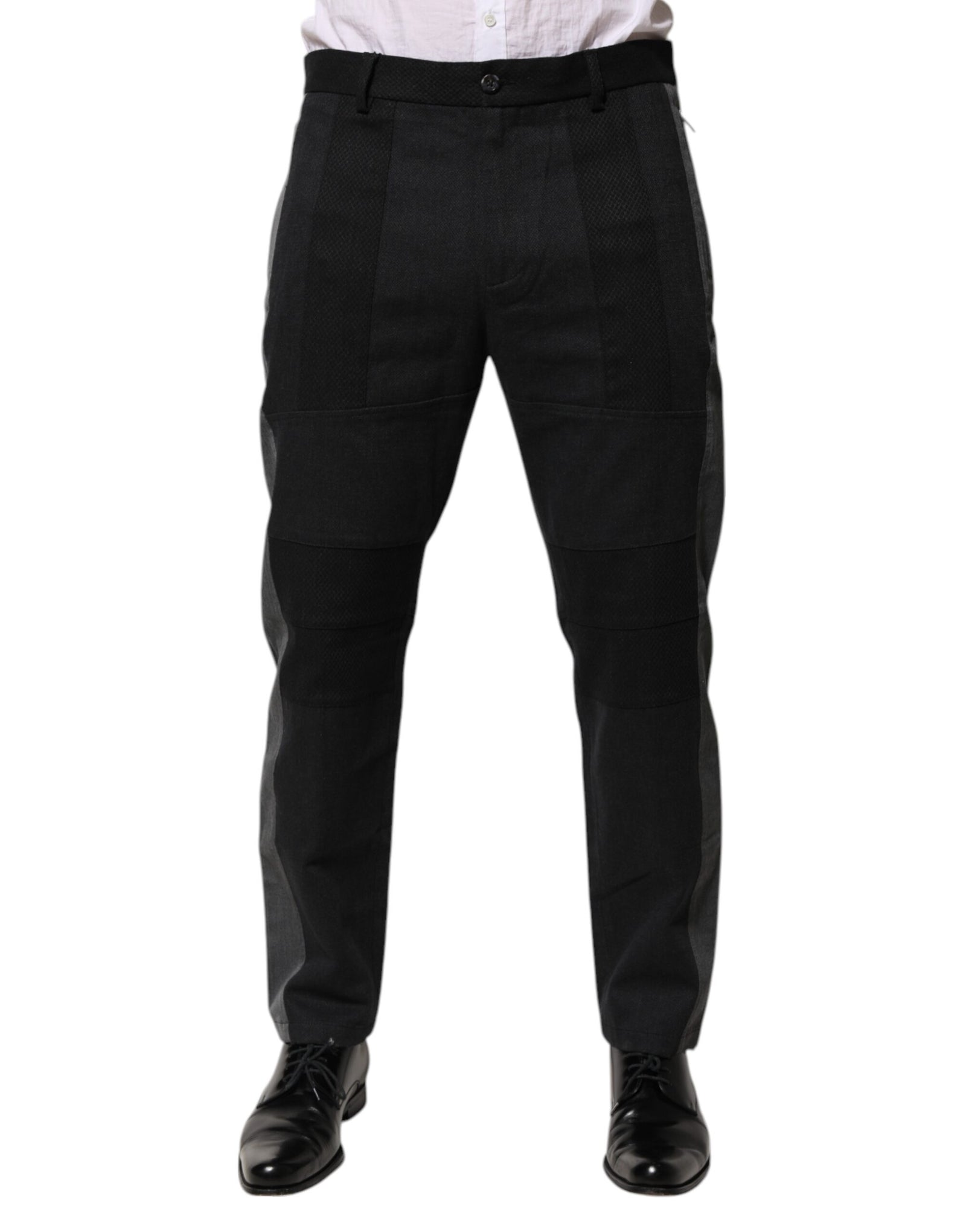 Pantalon habillé en coton noir et gris Dolce &amp; Gabbana