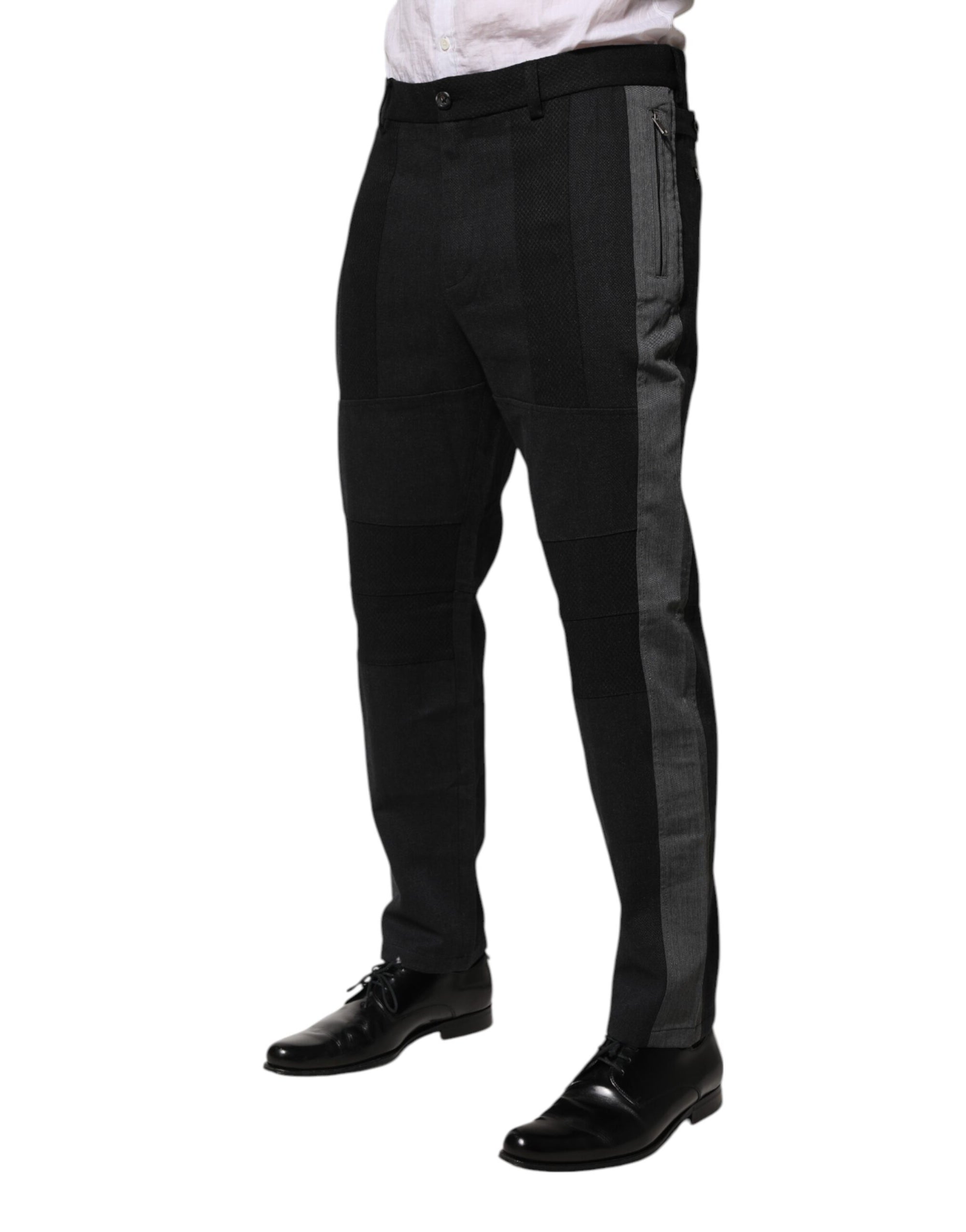 Pantalon habillé en coton noir et gris Dolce &amp; Gabbana