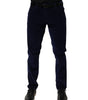 Pantalon fuselé habillé en coton bleu marine Dolce &amp; Gabbana