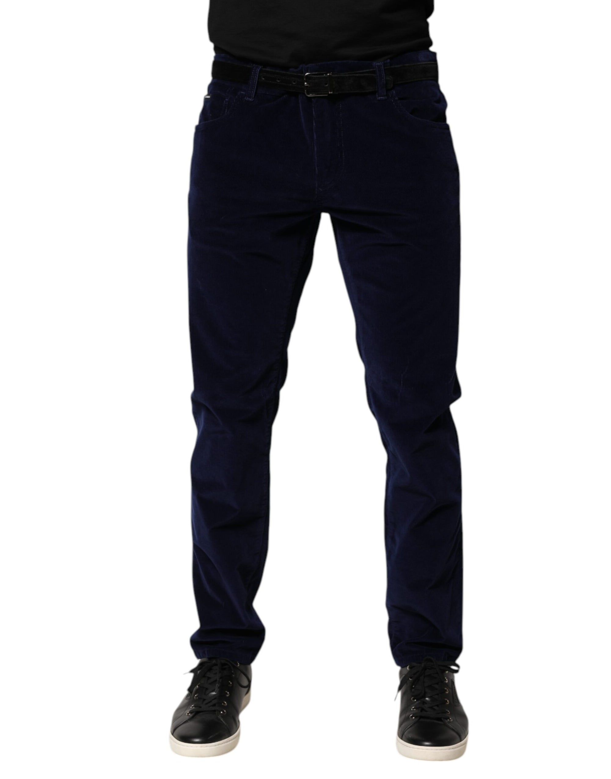 Pantalon fuselé habillé en coton bleu marine Dolce &amp; Gabbana