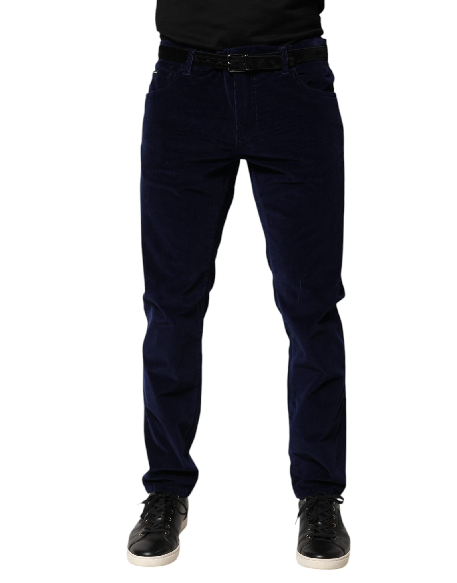 Pantalon fuselé habillé en coton bleu marine Dolce &amp; Gabbana