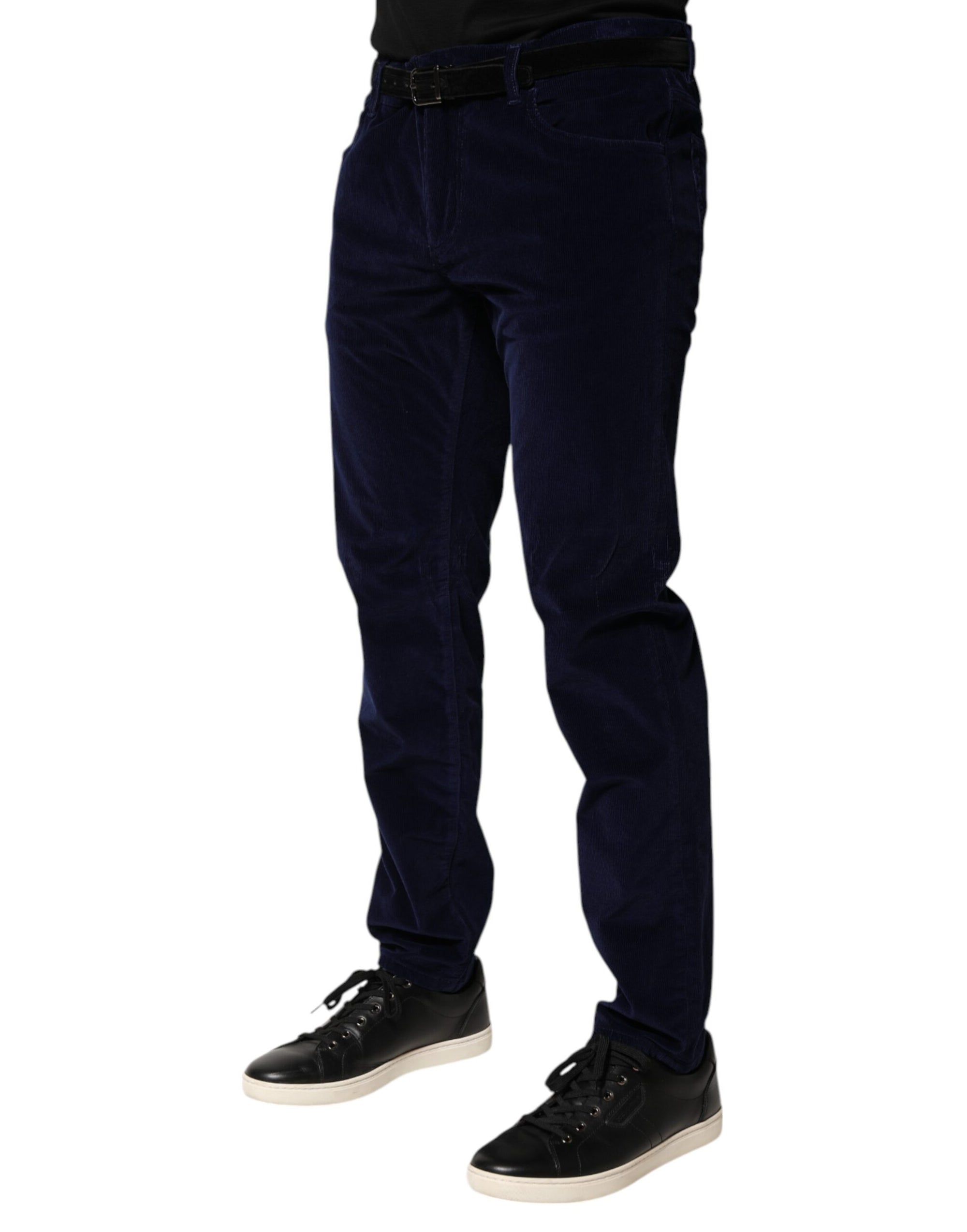 Pantalon fuselé habillé en coton bleu marine Dolce &amp; Gabbana