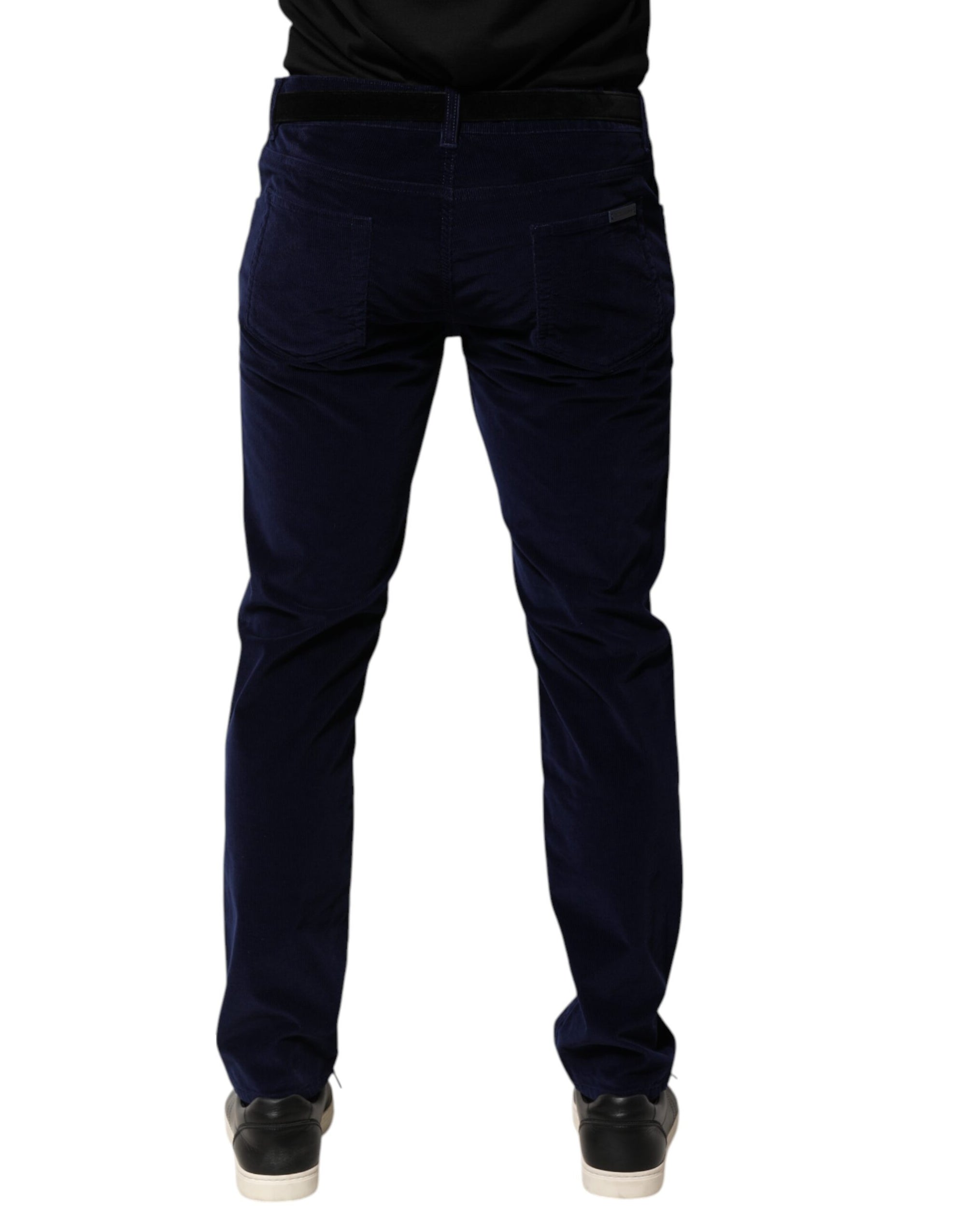 Pantalon fuselé habillé en coton bleu marine Dolce &amp; Gabbana