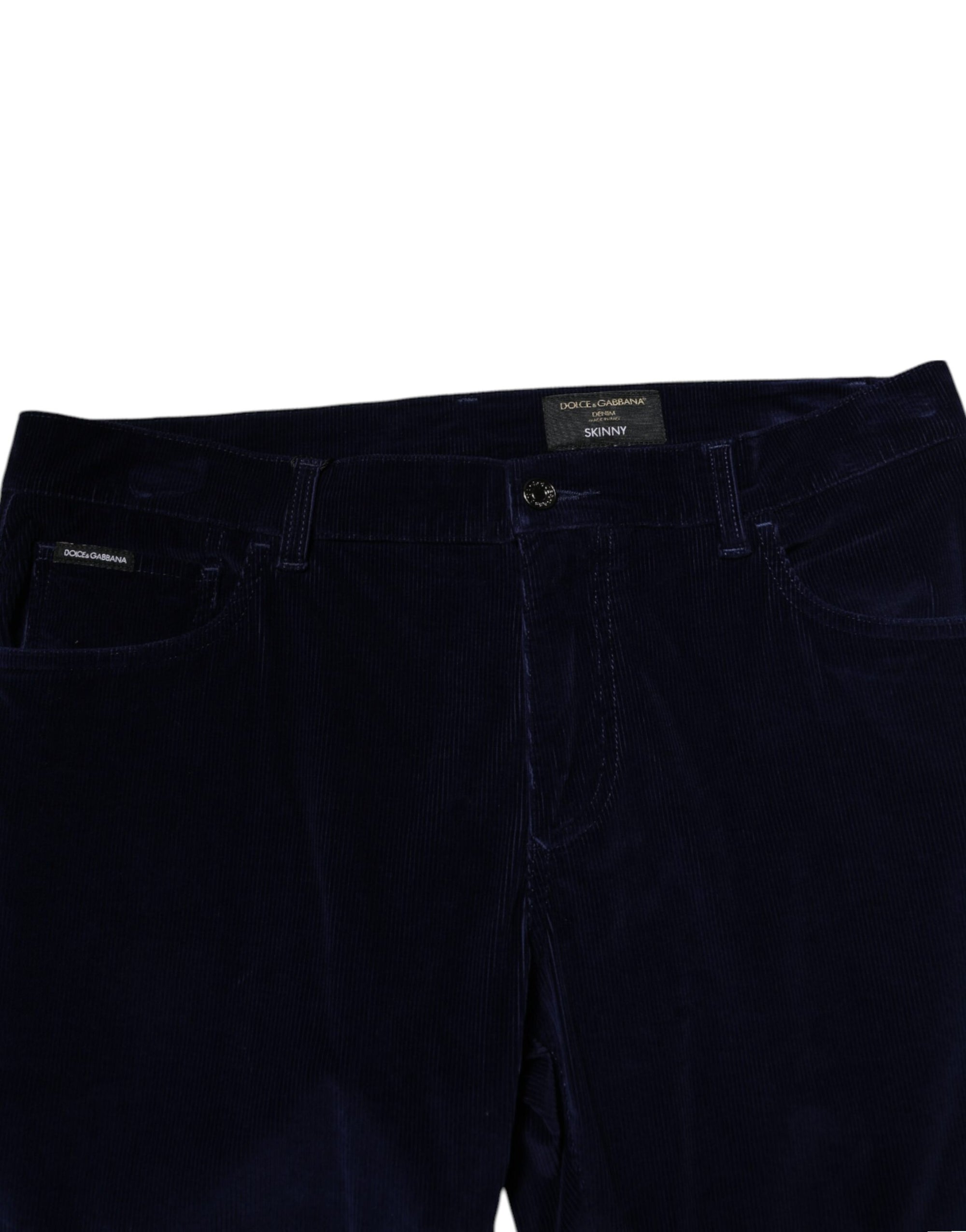 Pantalon fuselé habillé en coton bleu marine Dolce &amp; Gabbana