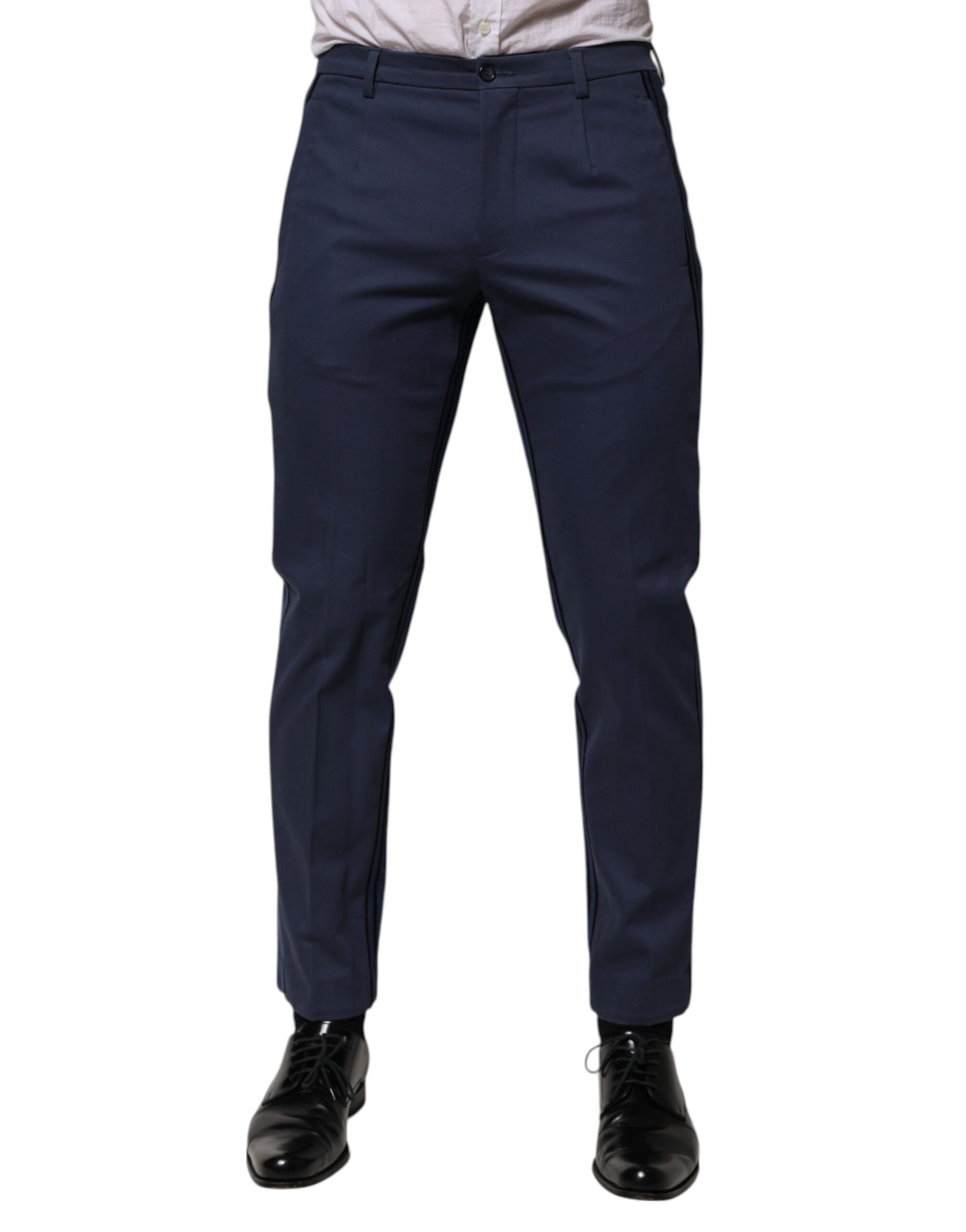 Pantalon habillé fuselé en coton bleu Dolce &amp; Gabbana pour homme