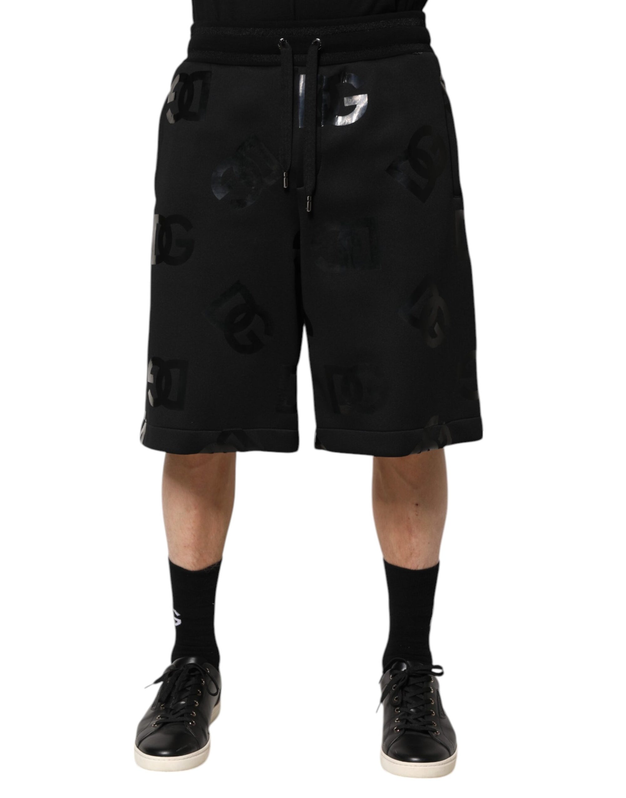 Bermuda en coton noir avec logo Dolce &amp; Gabbana