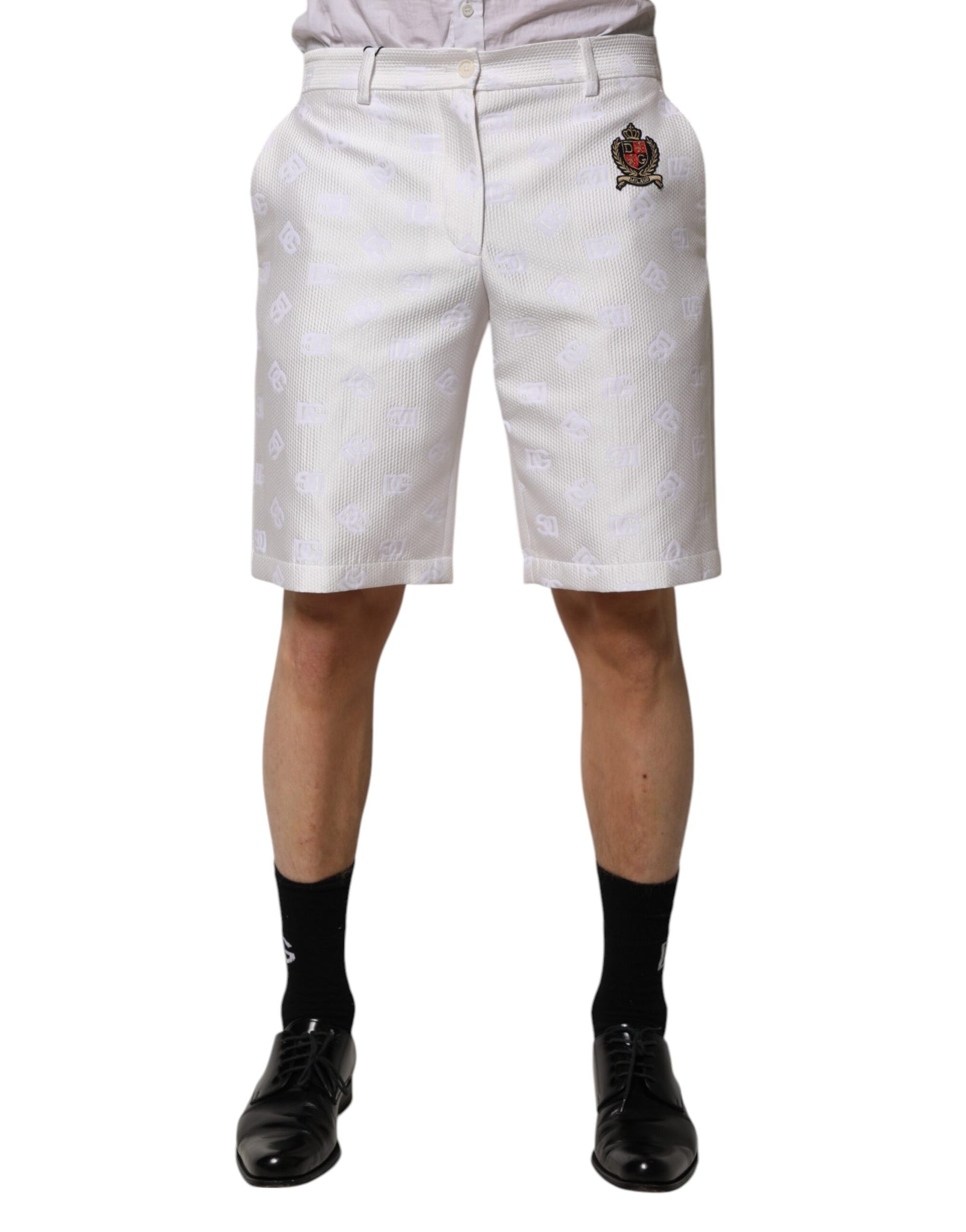 Pantalon-short Dolce &amp; Gabbana en coton blanc avec logo DG Patch DNA
