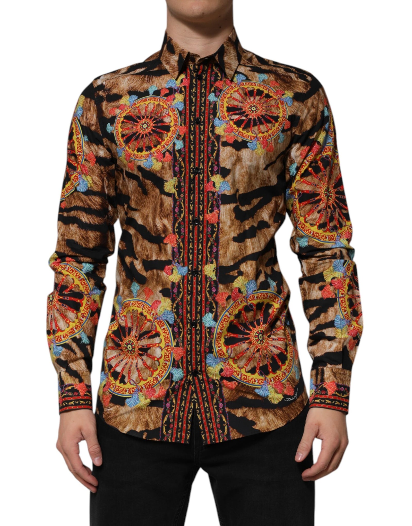 Dolce &amp; Gabbana GOLD Cotton Tiger Carretto Long Sleeve Shirt