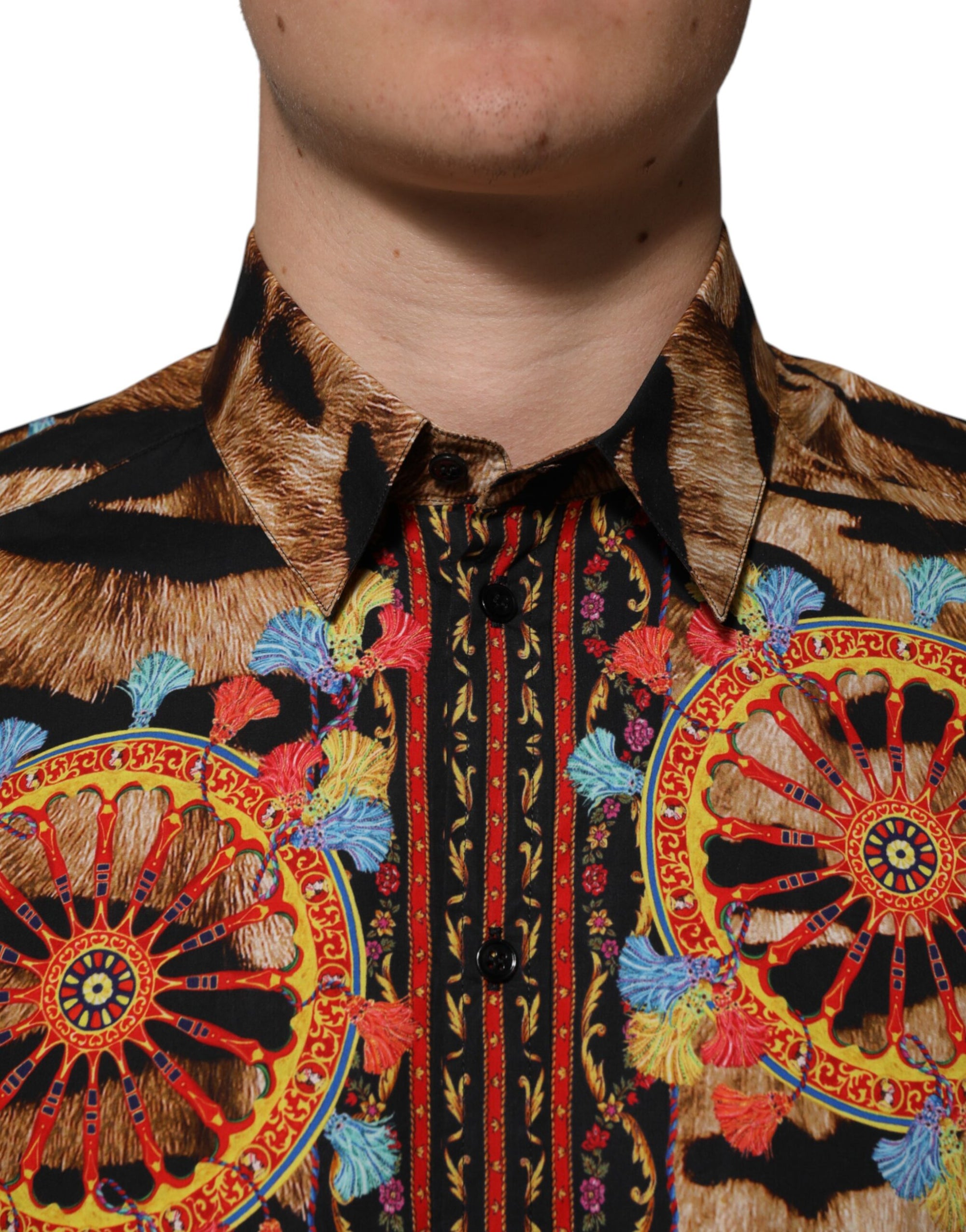 Dolce &amp; Gabbana GOLD Cotton Tiger Carretto Long Sleeve Shirt
