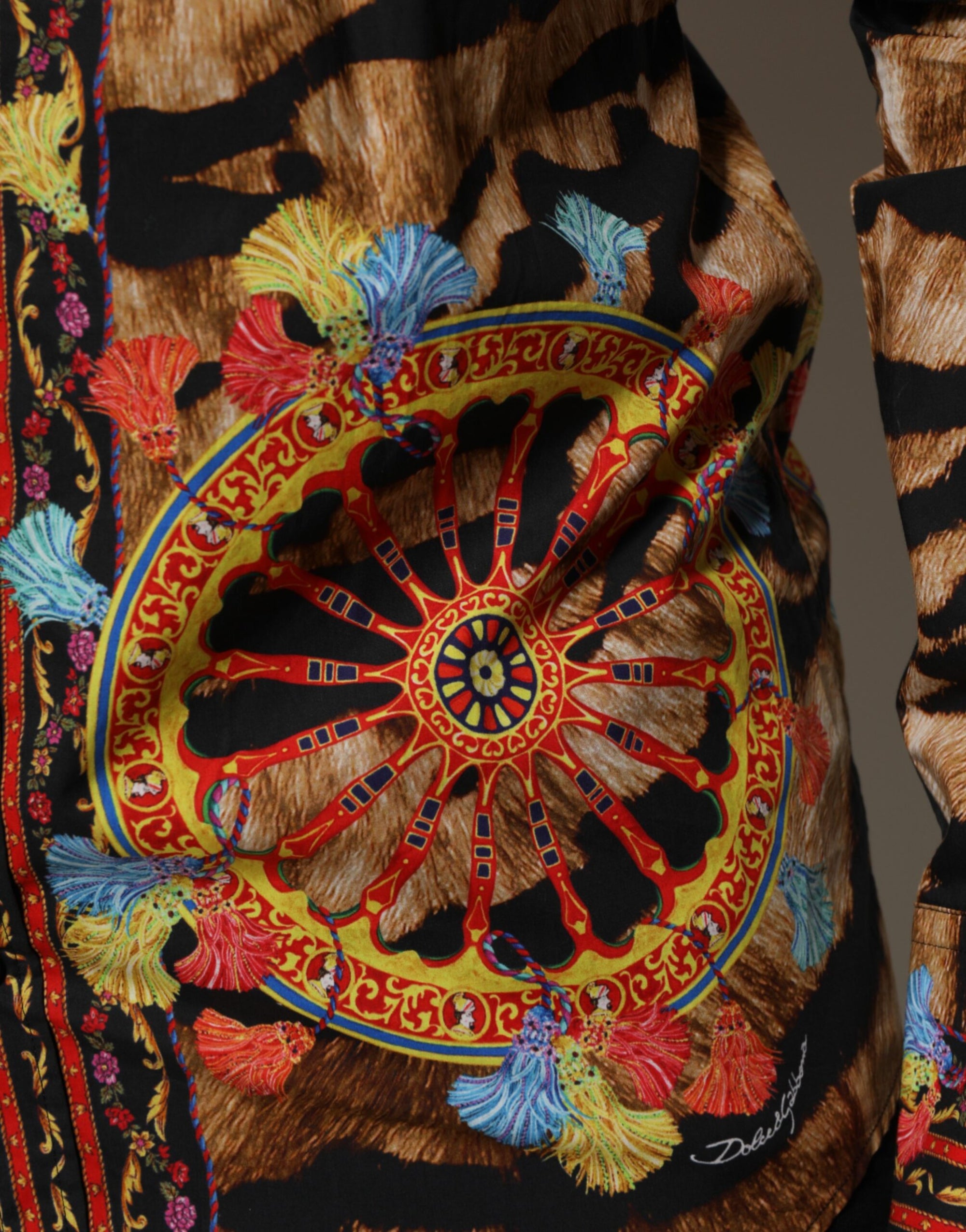 Dolce &amp; Gabbana GOLD Cotton Tiger Carretto Long Sleeve Shirt