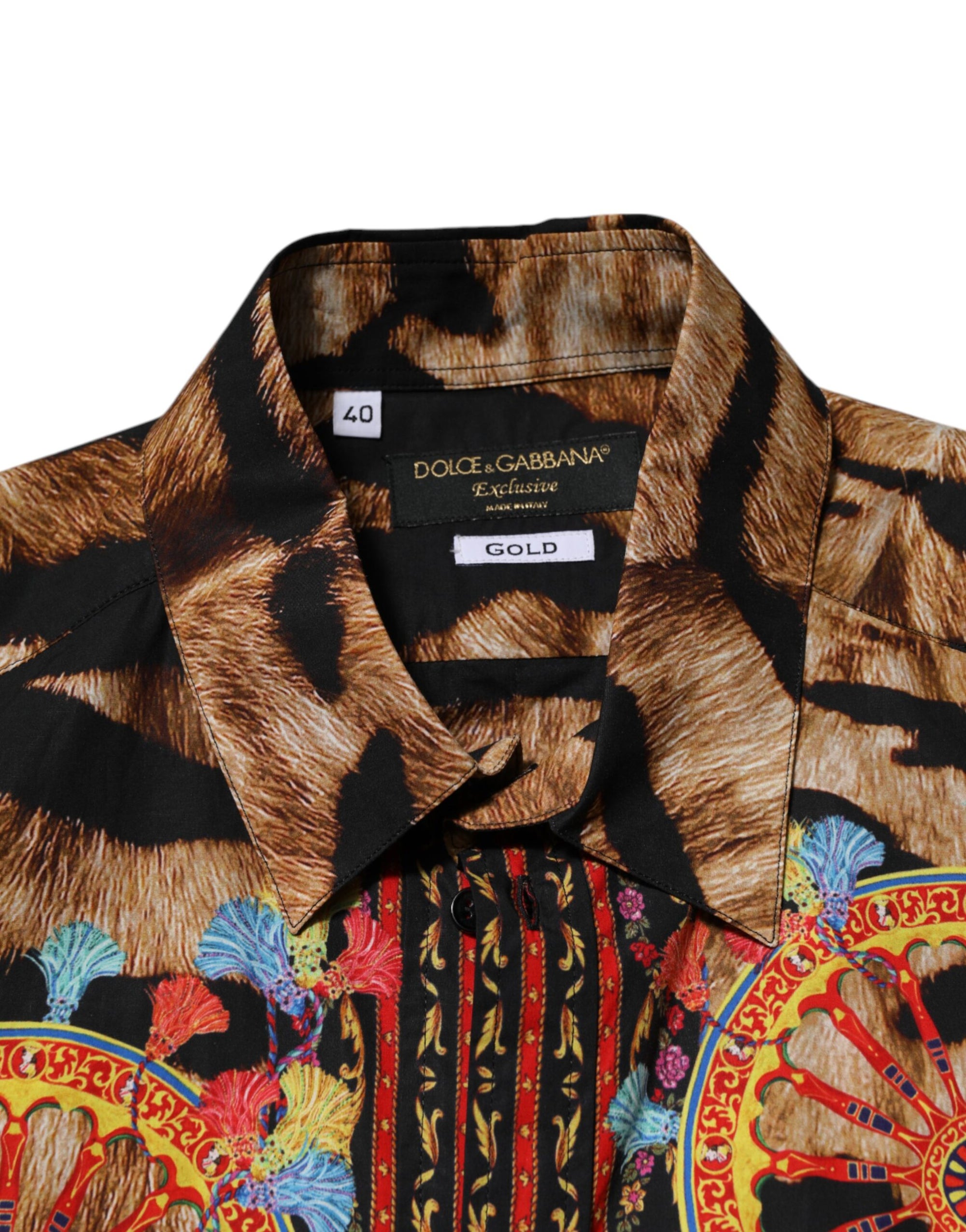 Dolce &amp; Gabbana GOLD Cotton Tiger Carretto Long Sleeve Shirt