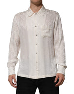 Chemise à manches longues en soie blanche Dolce &amp; Gabbana avec logo DG imprimé