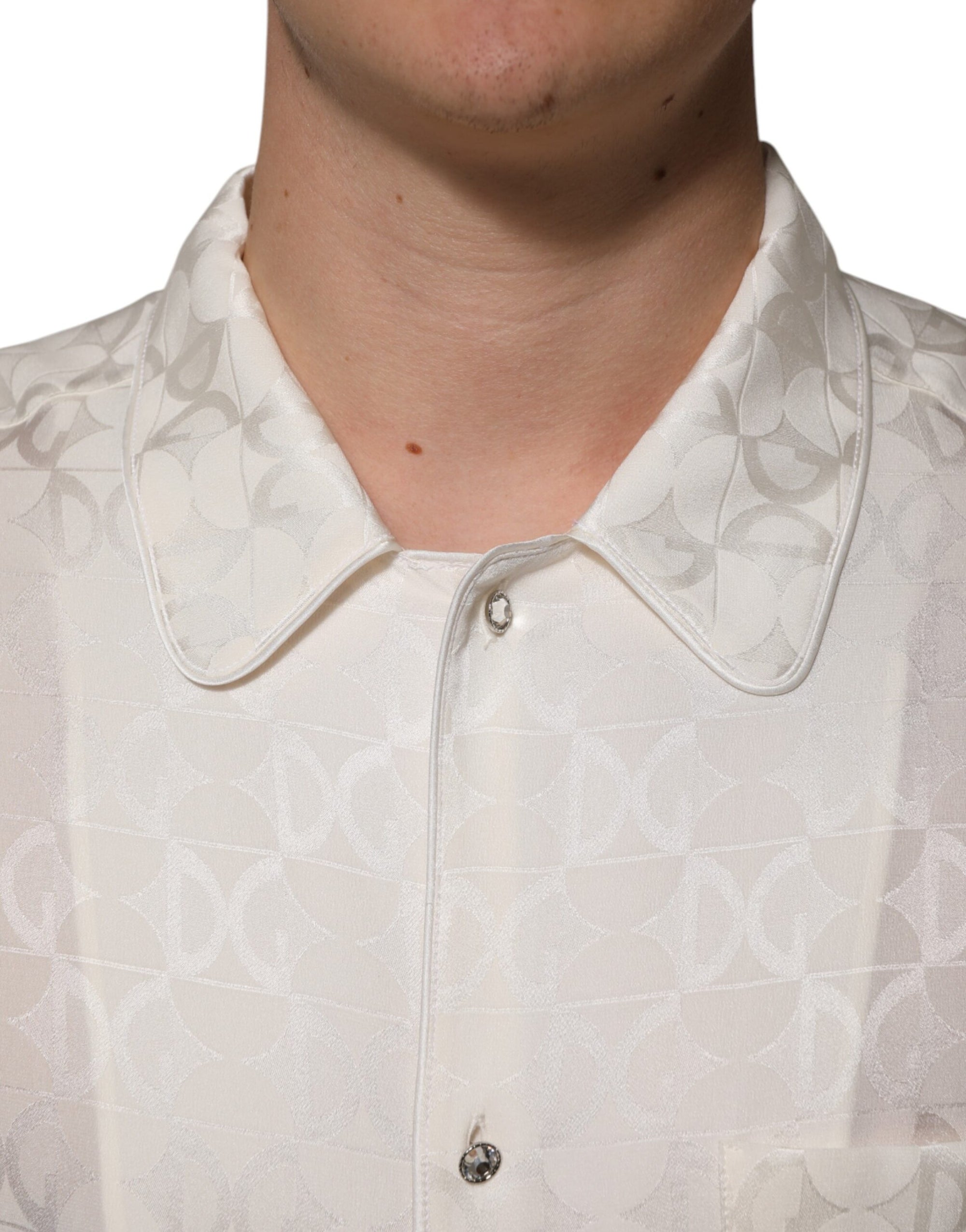 Chemise à manches longues en soie blanche Dolce &amp; Gabbana avec logo DG imprimé