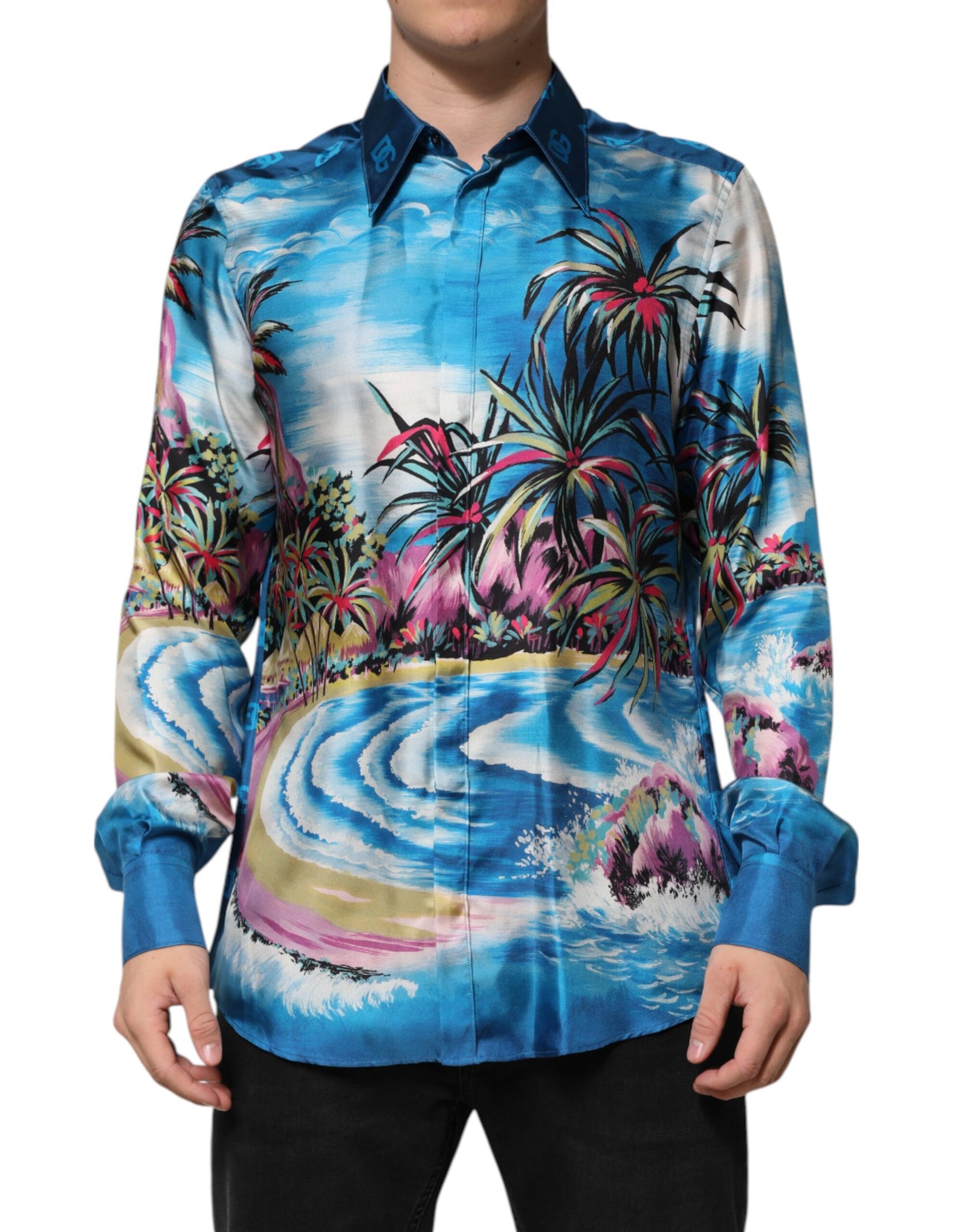 Dolce &amp; Gabbana Multicolor Silk DG Long Sleeves Formal Shirt