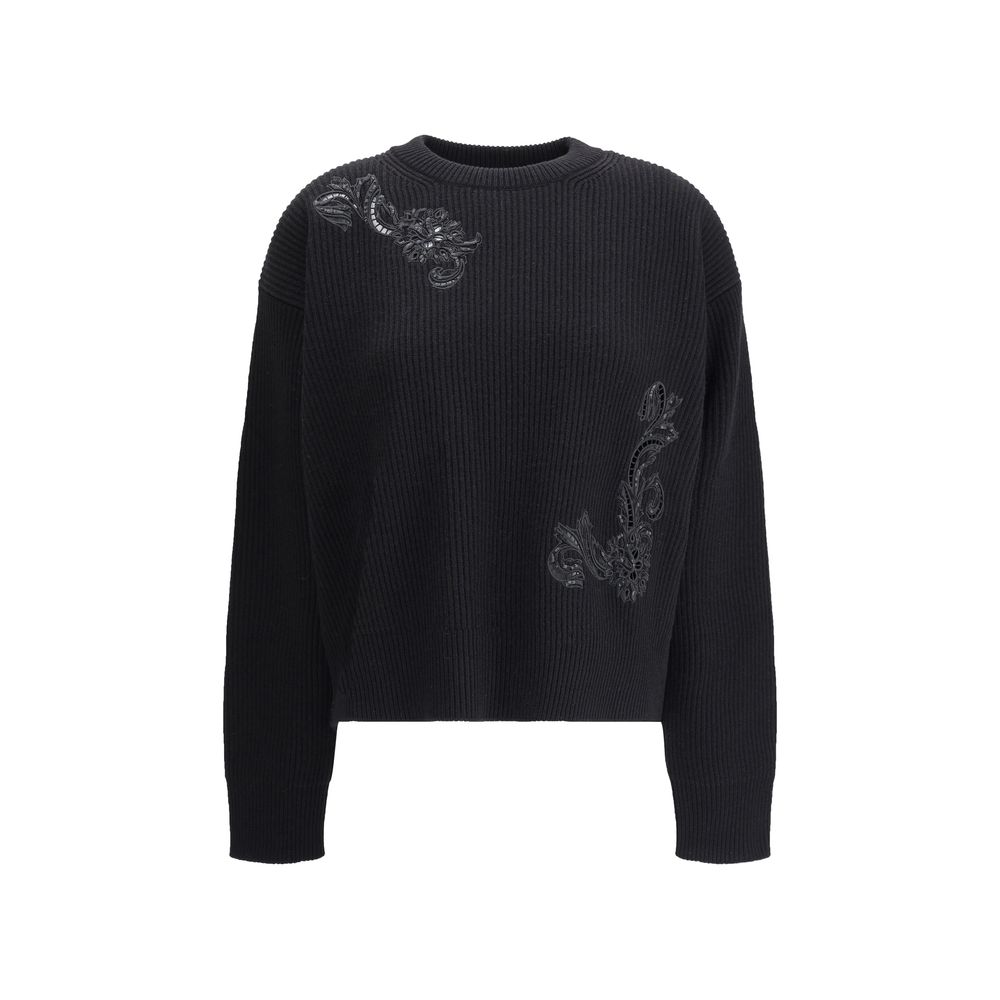 Versace - Pull brodé de feuilles Barocco