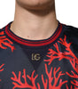 Dolce & Gabbana Navy Red Silk Coral Print Pullover Sweater