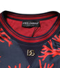 Dolce & Gabbana Navy Red Silk Coral Print Pullover Sweater