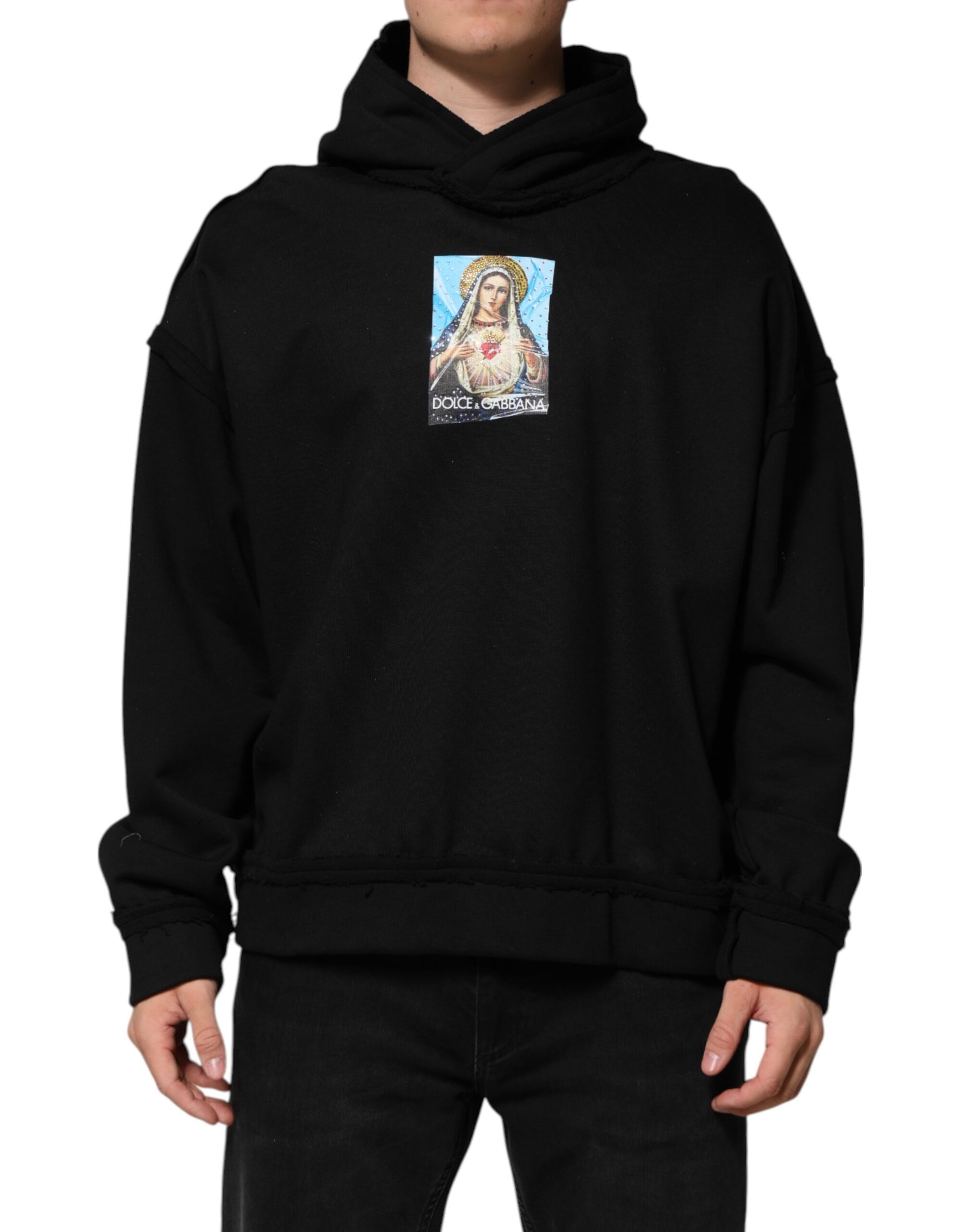 Veste à capuche noire imprimée et ornée de cristaux Dolce &amp; Gabbana