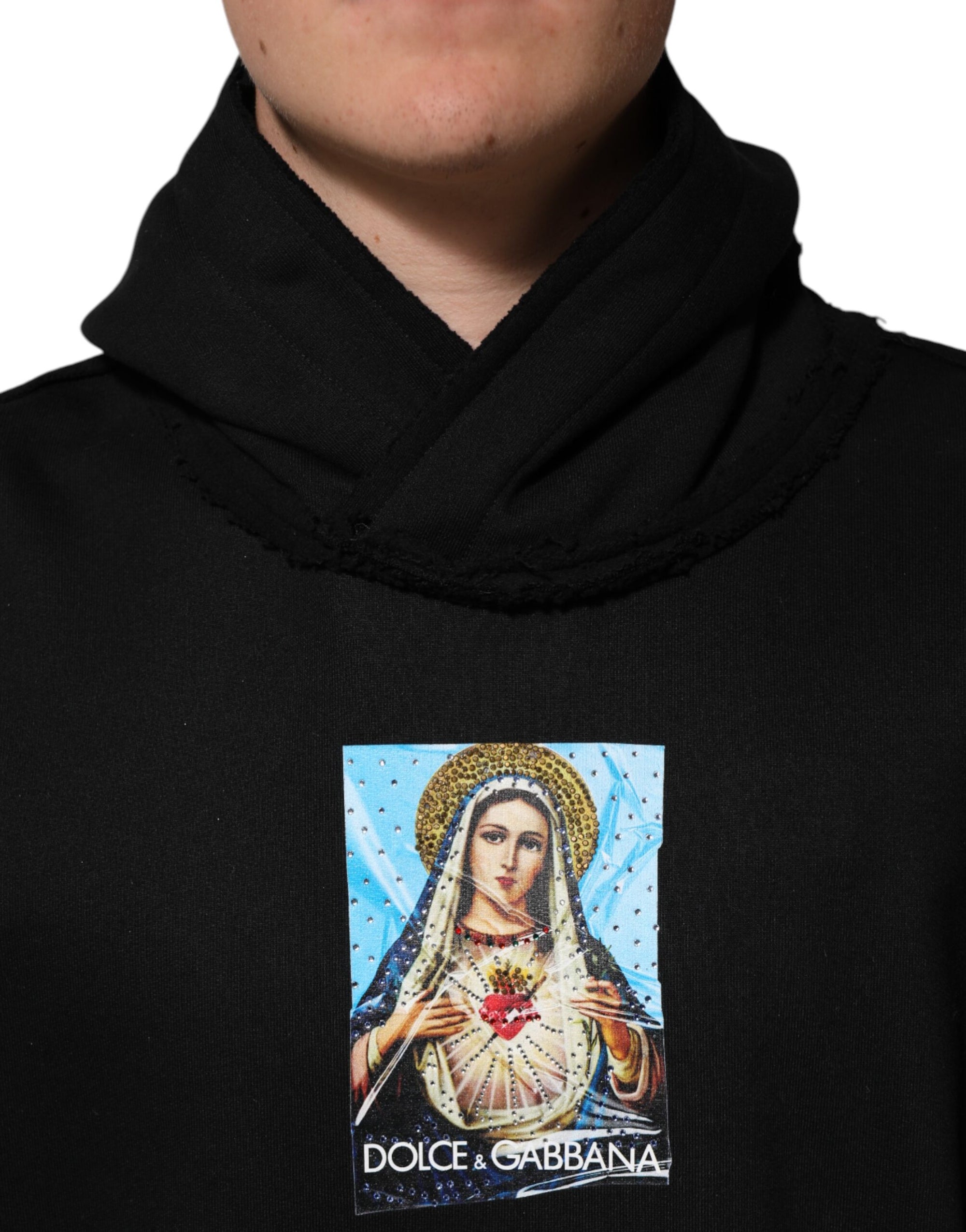 Veste à capuche noire imprimée et ornée de cristaux Dolce &amp; Gabbana