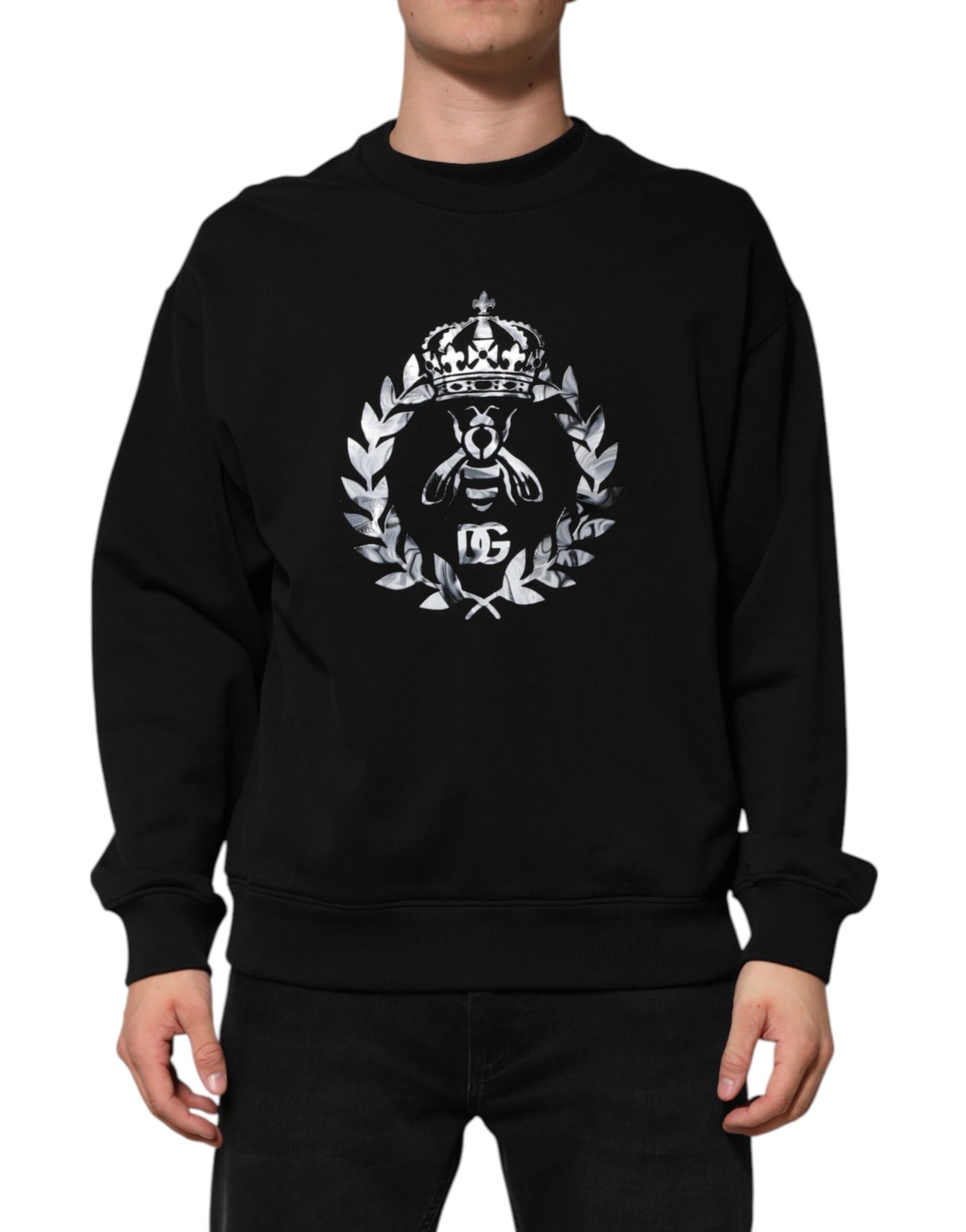 Sweat-shirt ras du cou en coton noir Dolce &amp; Gabbana avec logo DG