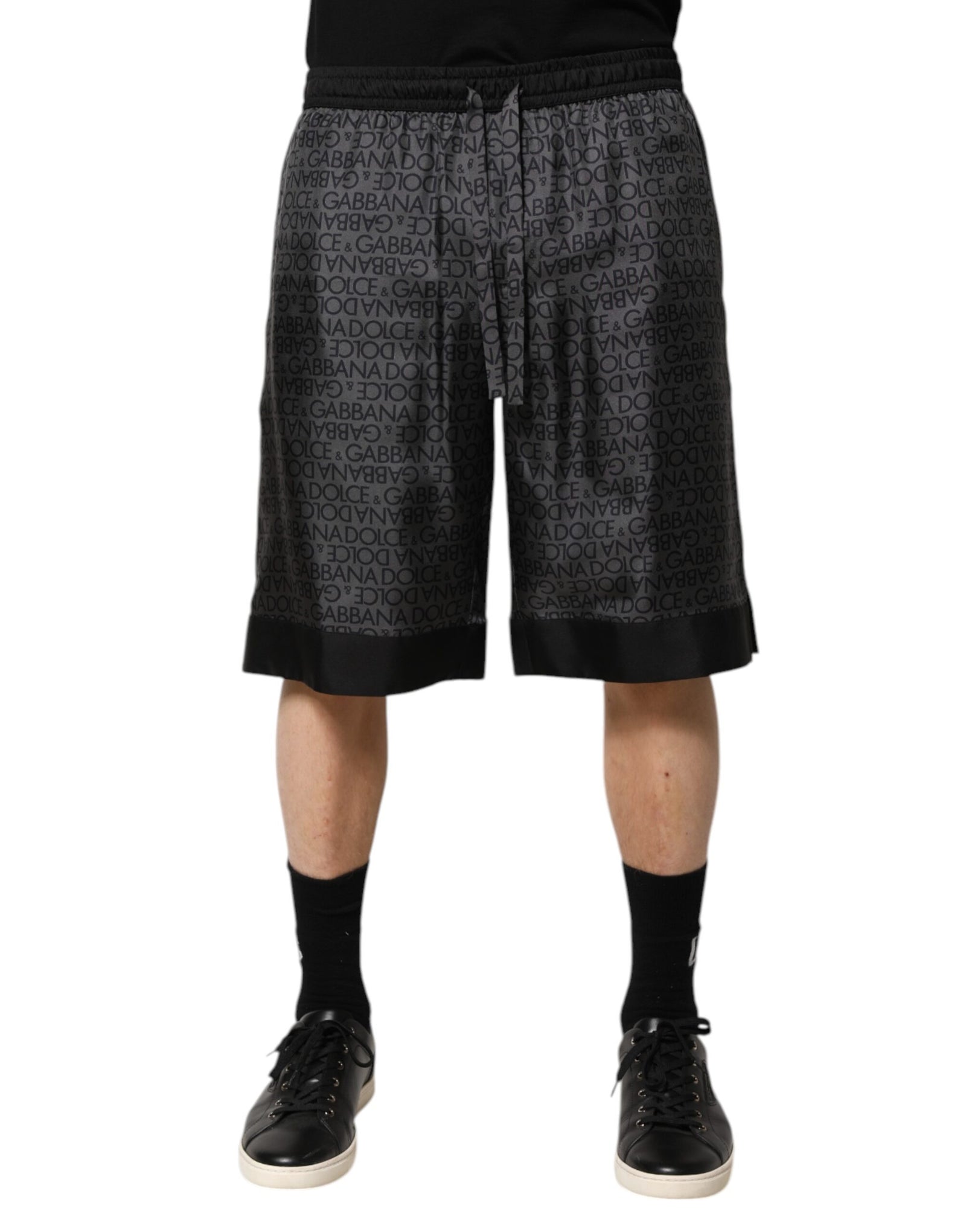 Bermuda Dolce &amp; Gabbana en soie gris et noir avec logo DG pour homme