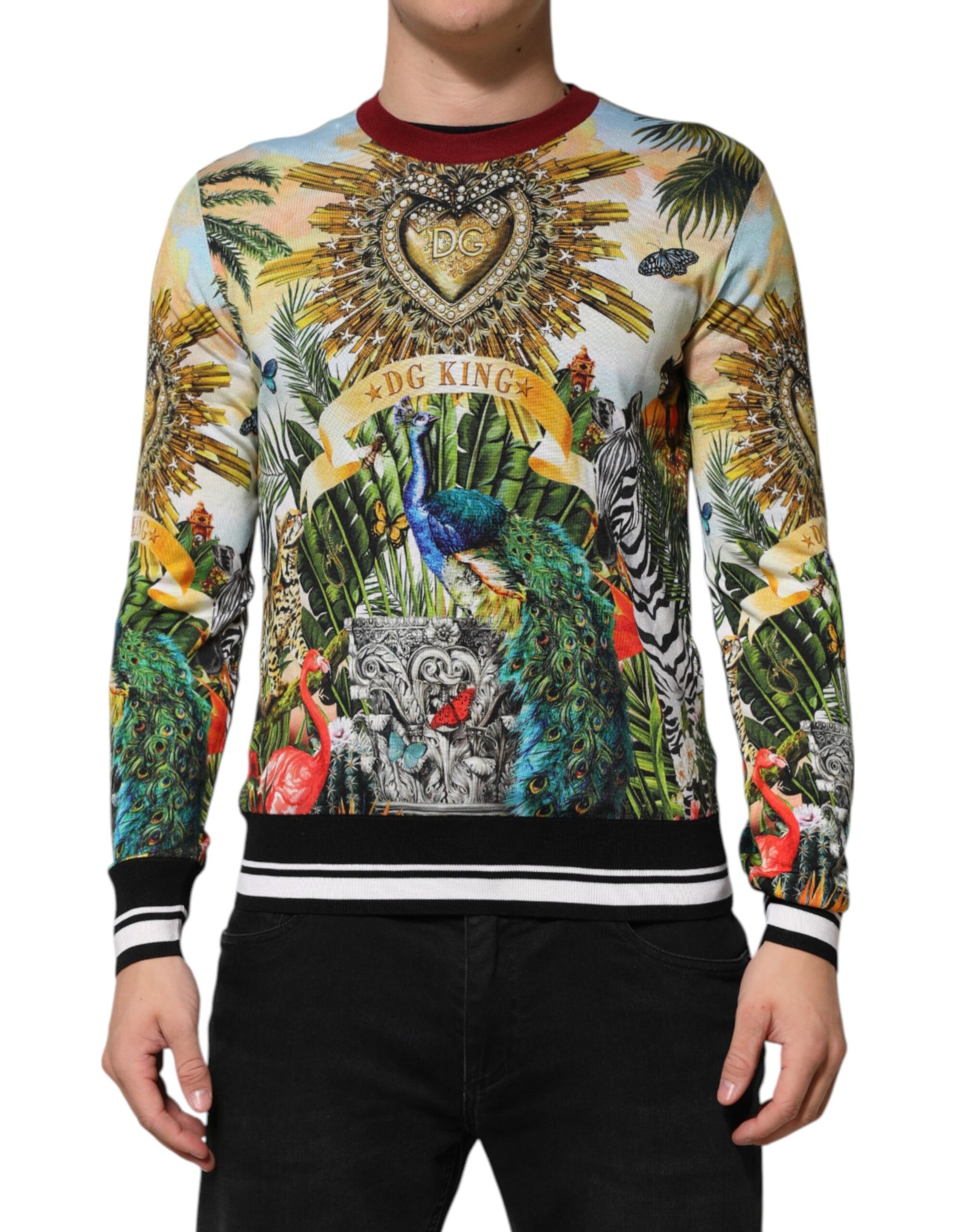 Pull en soie à motif couronne de cœur tropical Dolce &amp; Gabbana