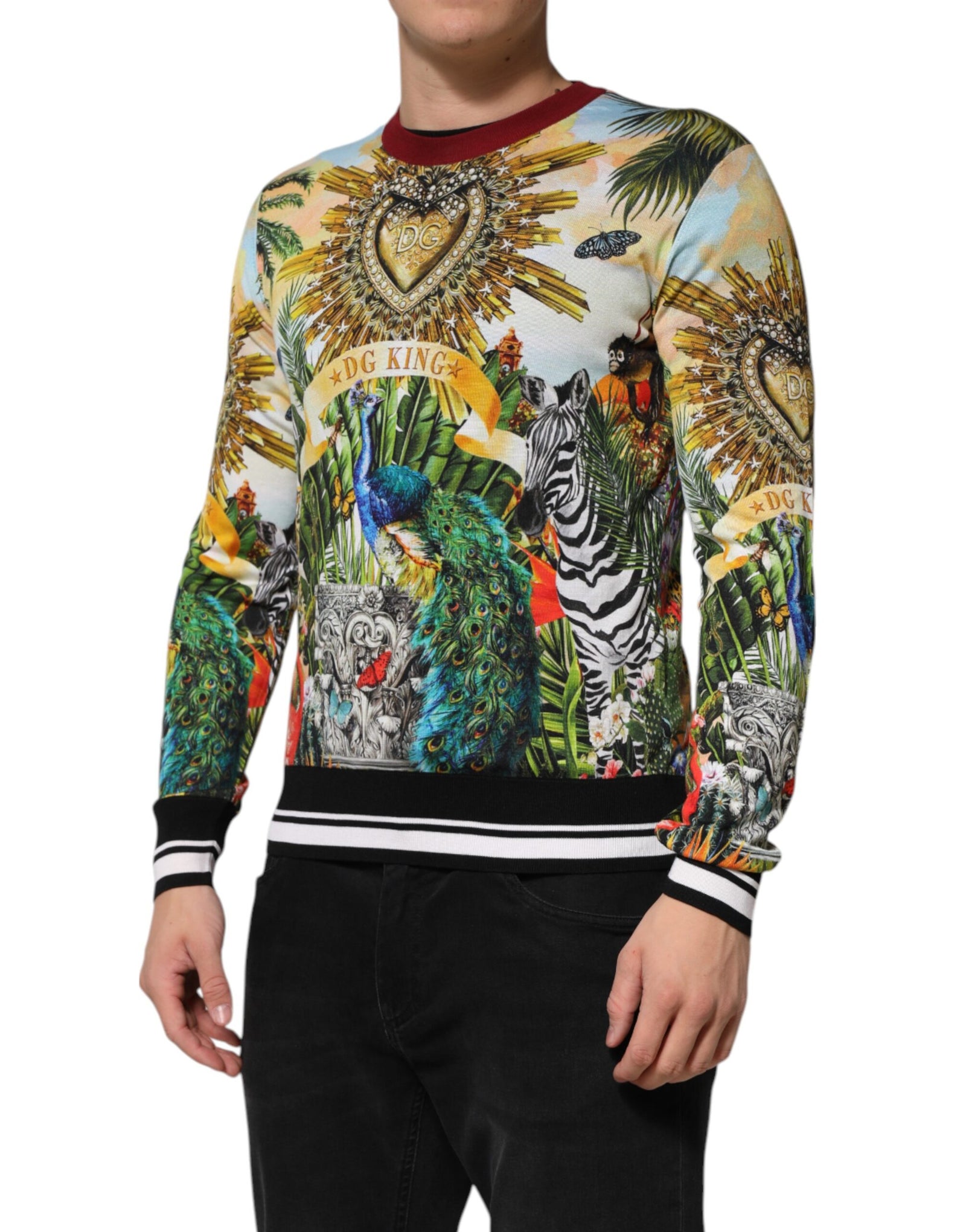 Pull en soie à motif couronne de cœur tropical Dolce &amp; Gabbana