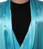 Dolce & Gabbana Aqua Blue Silk Wrap Style Long Sleeve Sweater