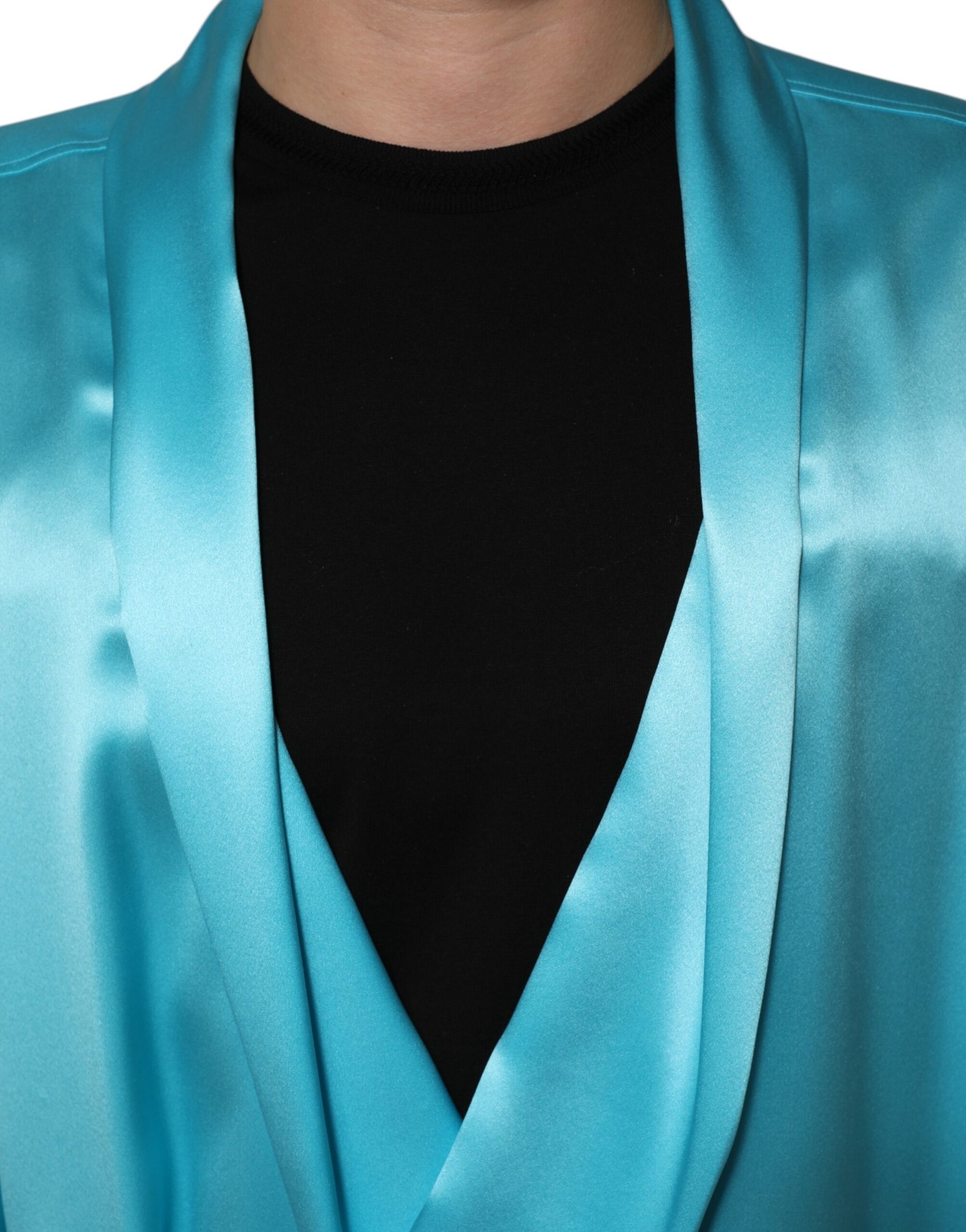 Dolce & Gabbana Aqua Blue Silk Wrap Style Long Sleeve Sweater