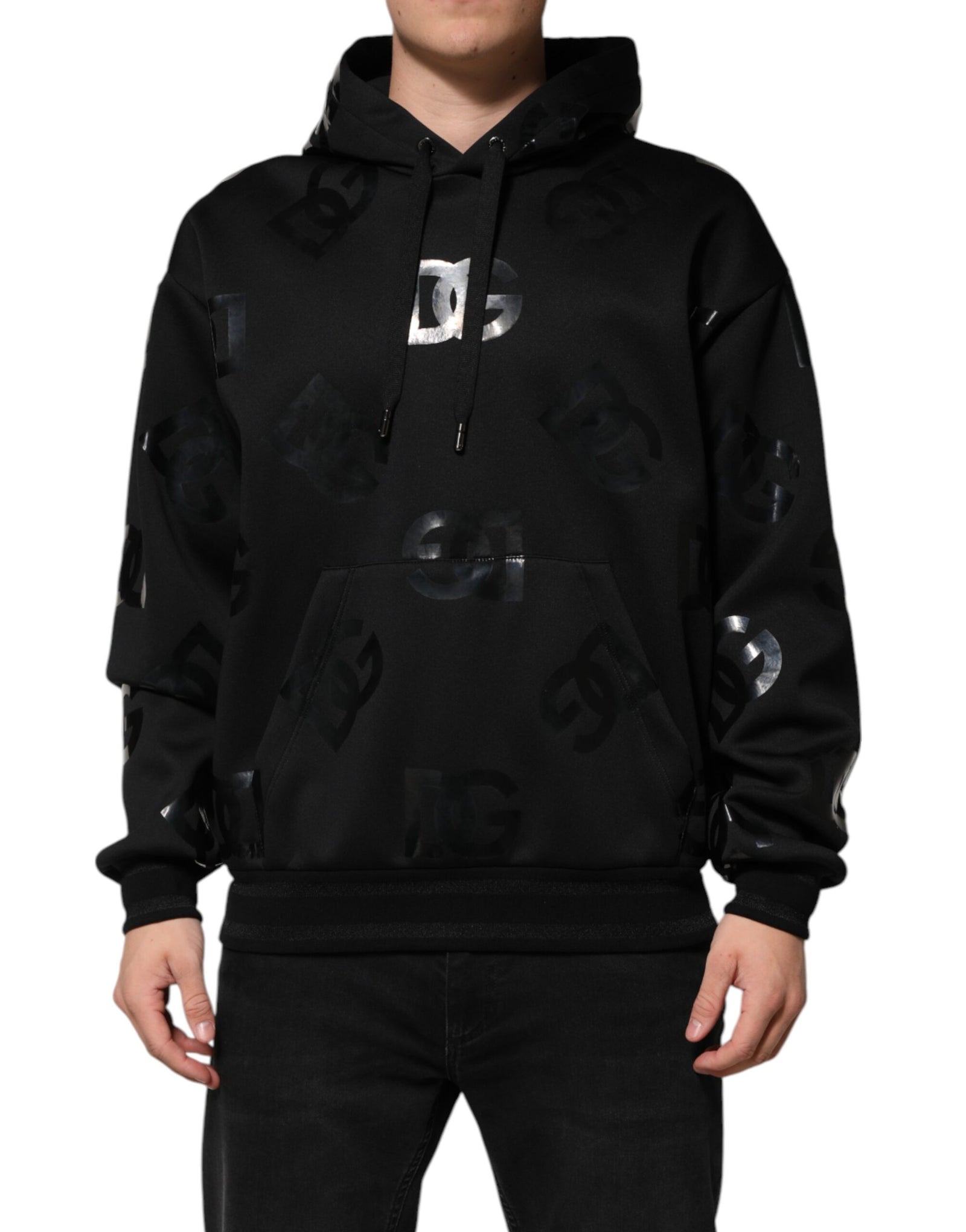Sweat à capuche noir à logo DG Dolce &amp; Gabbana imprimé métallisé