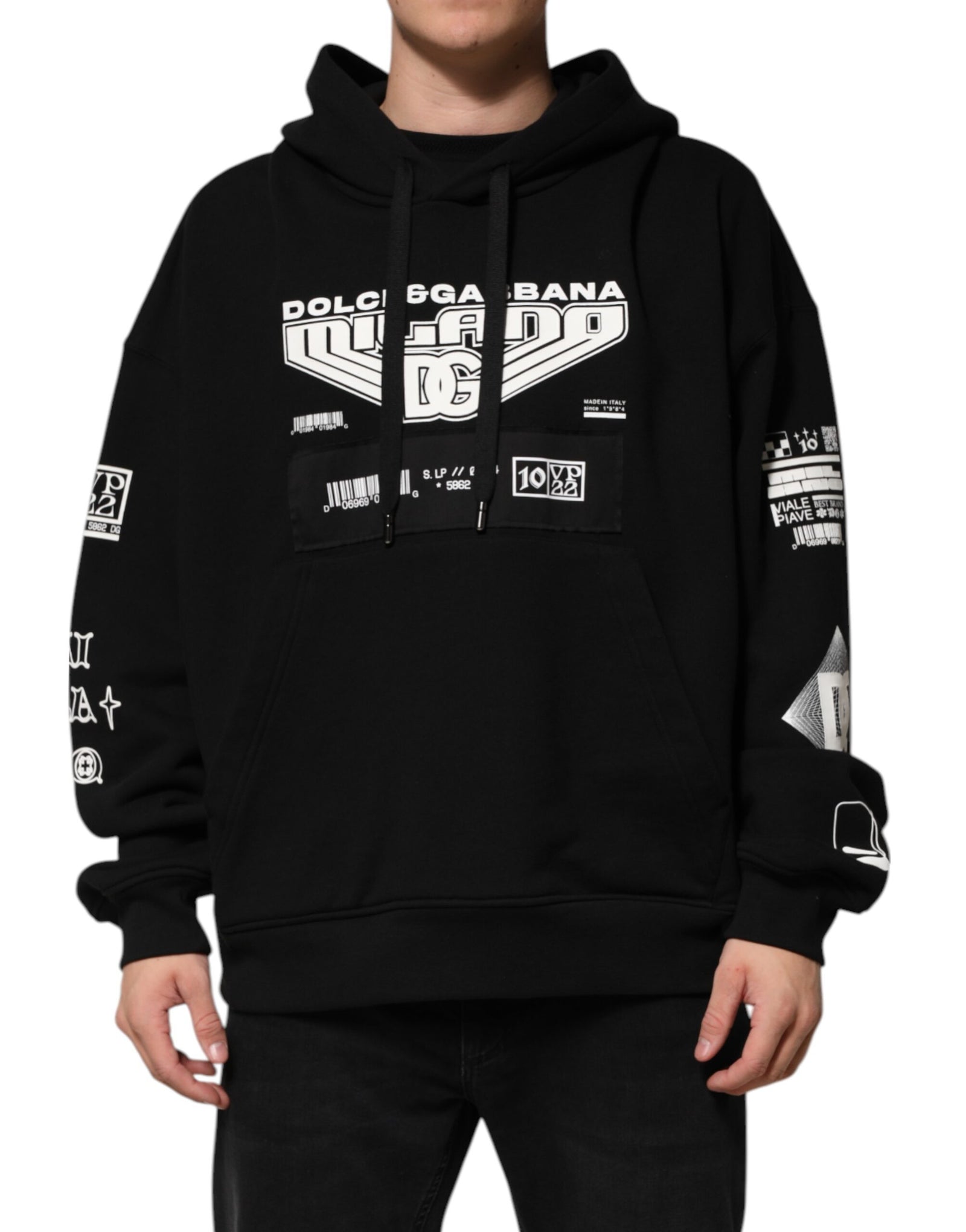 Sweat à capuche en coton noir Dolce &amp; Gabbana avec logo DG Milano imprimé