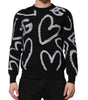 Dolce & Gabbana Black Nylon Wool Heart Print Pullover Sweater