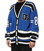 Dolce & Gabbana Blue Cotton Logo Patch Ribbed Knit Cardigan Sweater