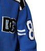 Dolce & Gabbana Blue Cotton Logo Patch Ribbed Knit Cardigan Sweater