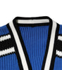 Dolce & Gabbana Blue Cotton Logo Patch Ribbed Knit Cardigan Sweater
