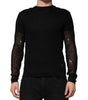 Dolce & Gabbana Black Linen Mesh Tattered Longsleeves T-shirt