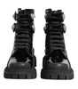 Dolce &amp; Gabbana Black Leather DG Logo Combat Ankle Boots Shoes