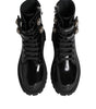 Dolce &amp; Gabbana Black Leather DG Logo Combat Ankle Boots Shoes