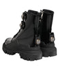 Dolce &amp; Gabbana Black Leather DG Logo Combat Ankle Boots Shoes