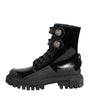 Dolce &amp; Gabbana Black Leather DG Logo Combat Ankle Boots Shoes