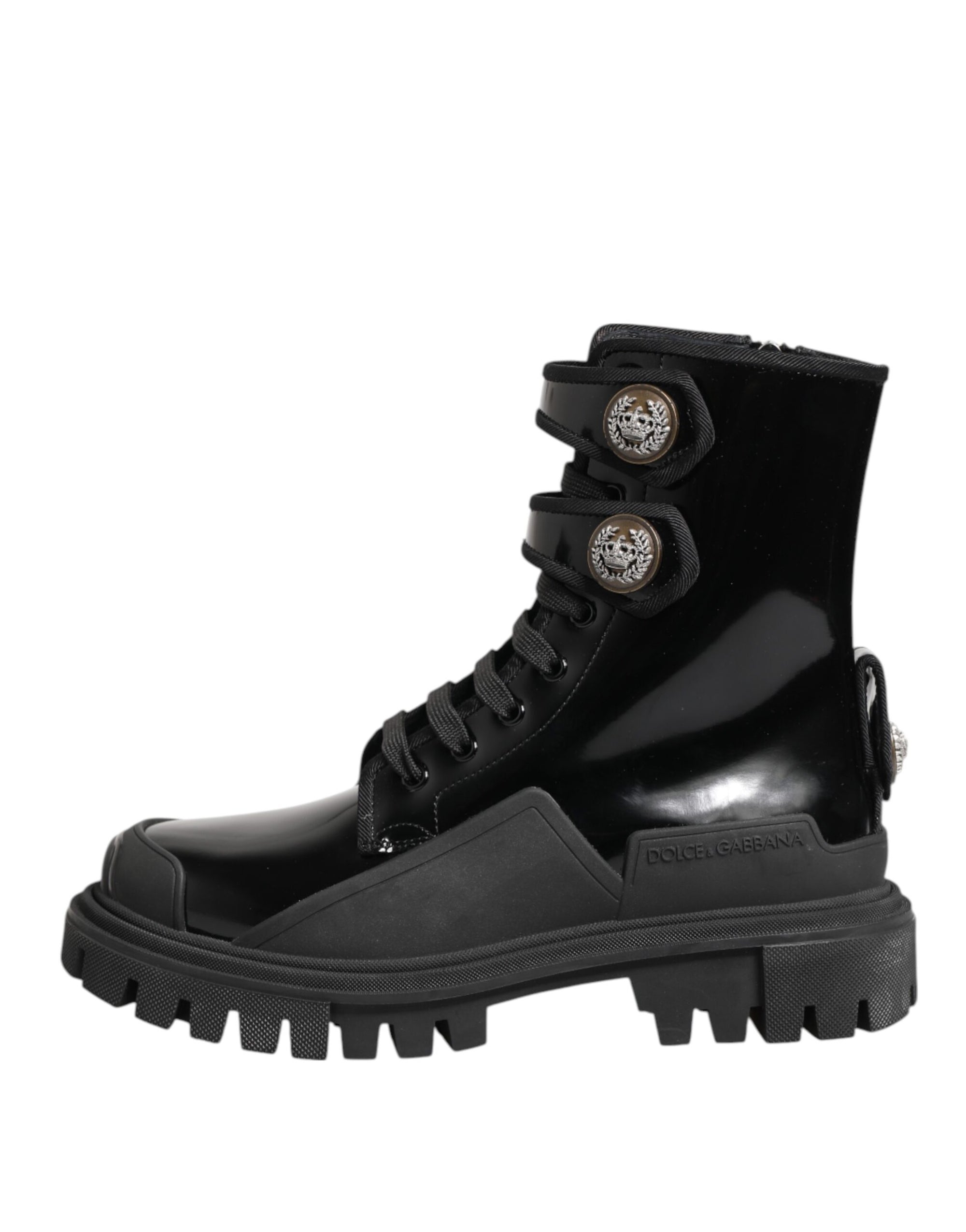 Dolce &amp; Gabbana Black Leather DG Logo Combat Ankle Boots Shoes