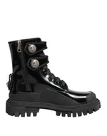Dolce &amp; Gabbana Black Leather DG Logo Combat Ankle Boots Shoes