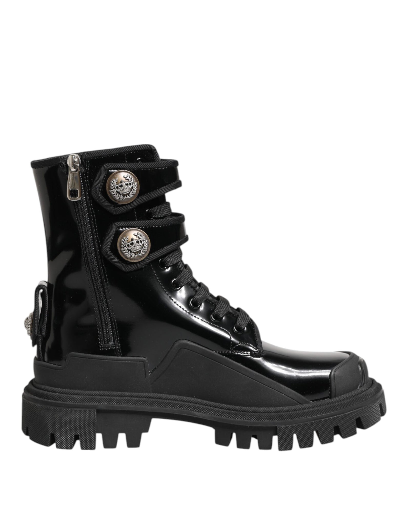 Dolce &amp; Gabbana Black Leather DG Logo Combat Ankle Boots Shoes