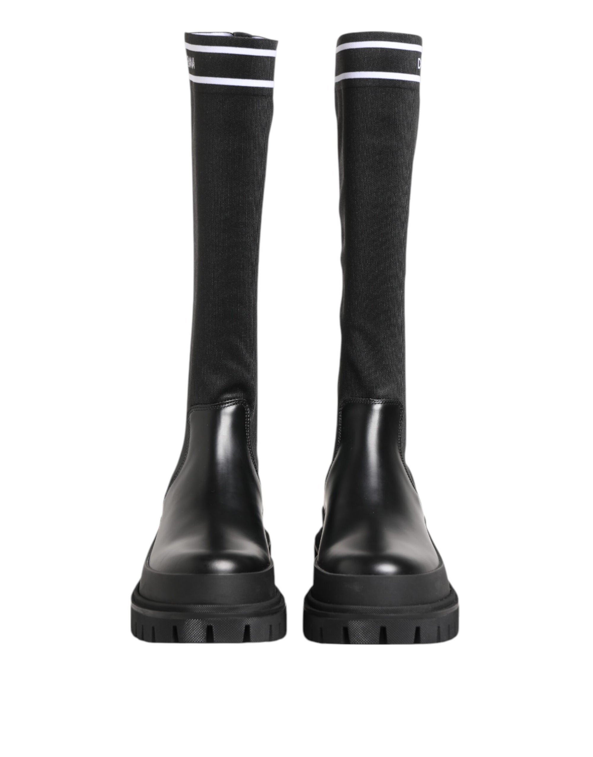 Dolce &amp; Gabbana Black White Polyester Socks High Boots Shoes