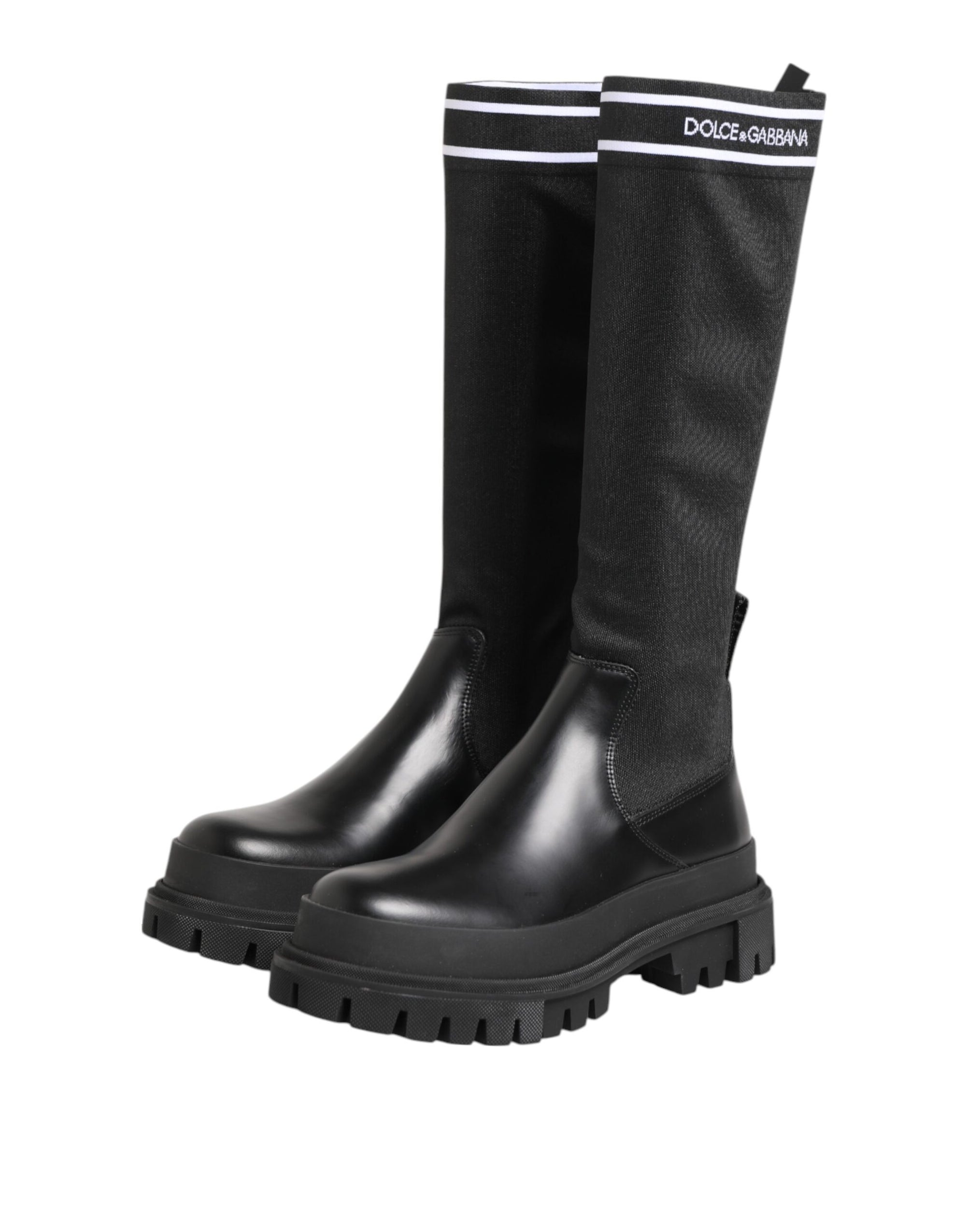 Dolce &amp; Gabbana Black White Polyester Socks High Boots Shoes