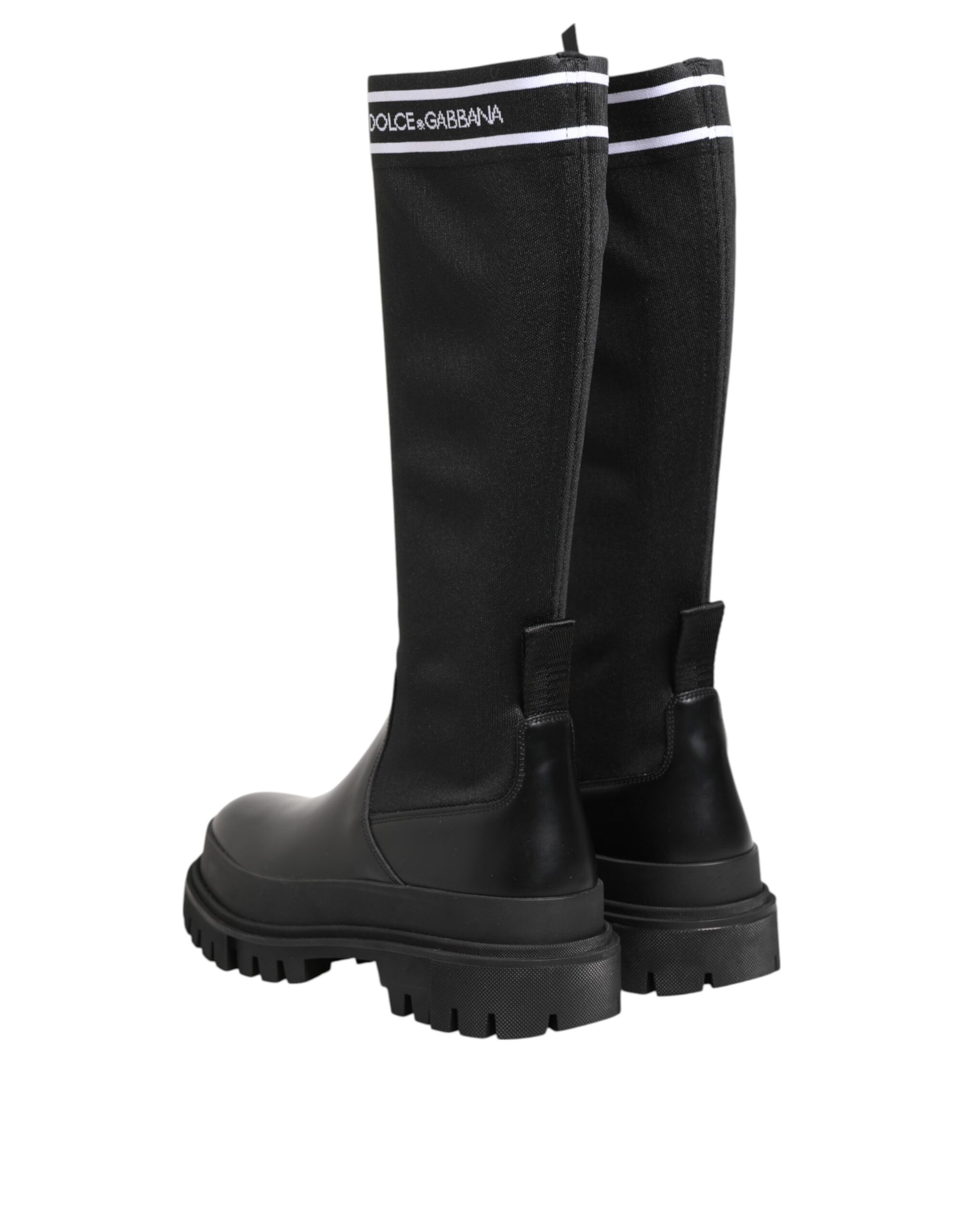 Dolce &amp; Gabbana Black White Polyester Socks High Boots Shoes