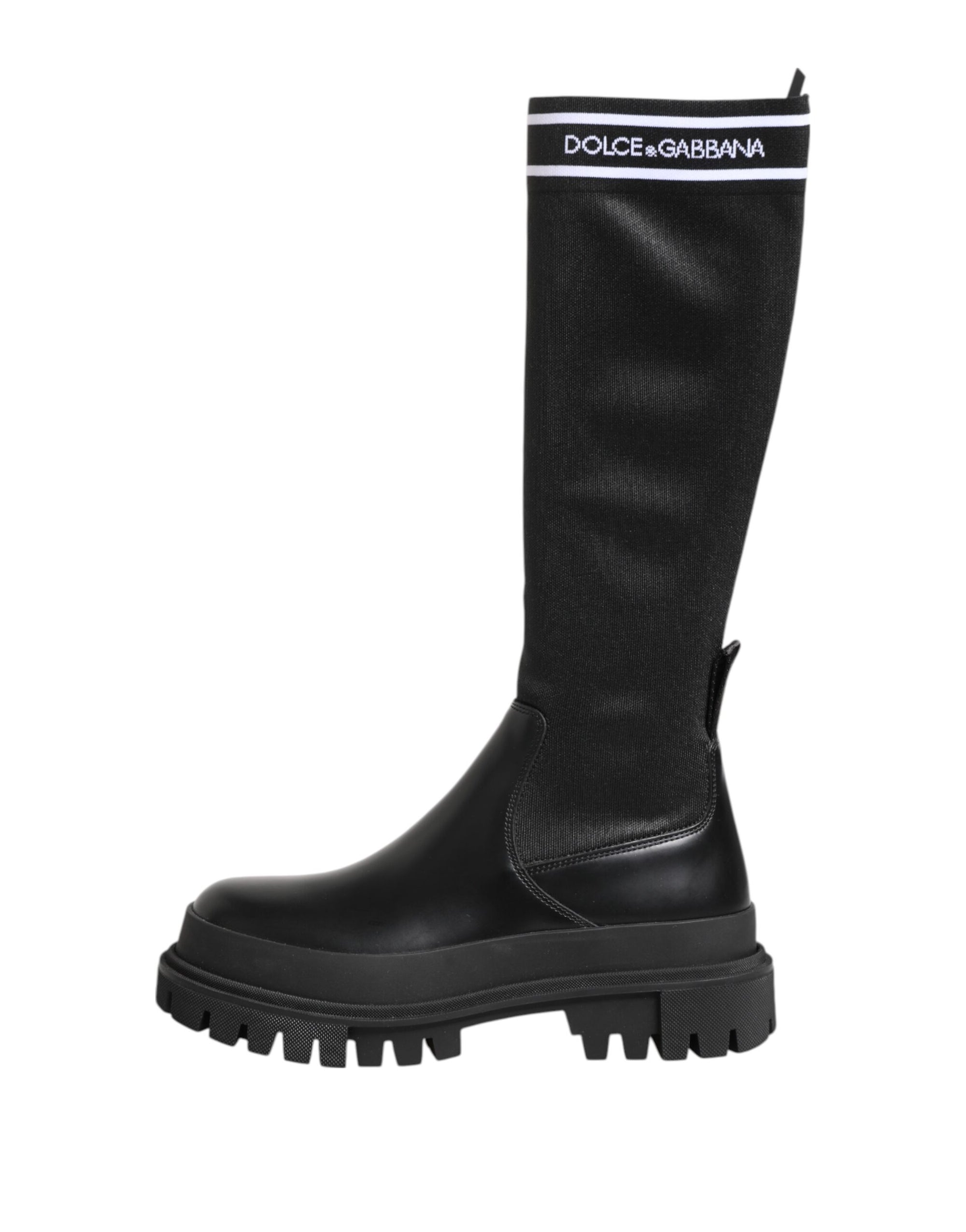 Dolce &amp; Gabbana Black White Polyester Socks High Boots Shoes