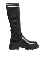 Dolce &amp; Gabbana Black White Polyester Socks High Boots Shoes